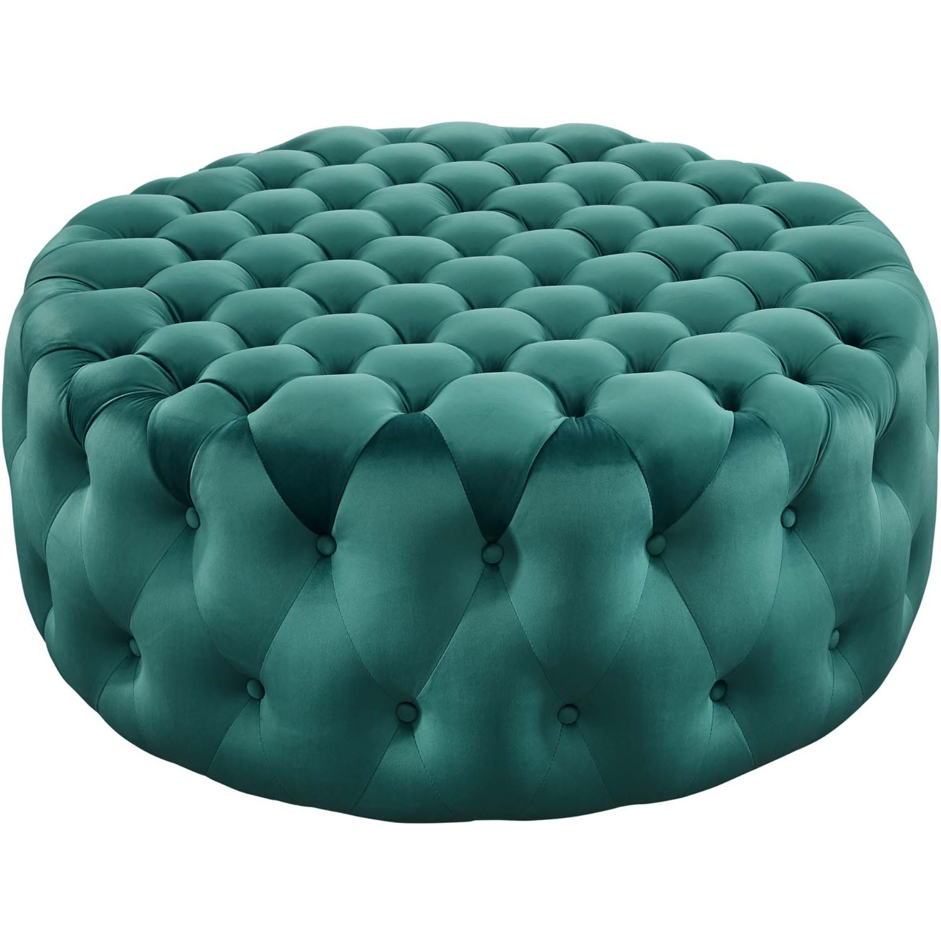 Amour Tufted Button Large Round Performance Velvet Ottoman