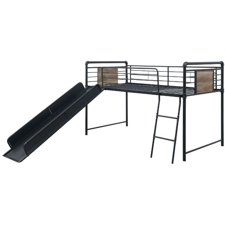 38315 Twin Loft Bed w/Slide - Headboard, Footboard, Guardrail, Slat, Slide, Ladder - Antique Oak, Sandy Black & Dark Bronze Hand-Brushed Finish