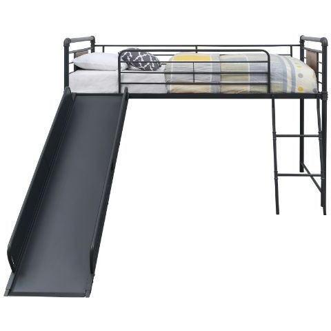 38315 Twin Loft Bed w/Slide - Headboard, Footboard, Guardrail, Slat, Slide, Ladder - Antique Oak, Sandy Black & Dark Bronze Hand-Brushed Finish