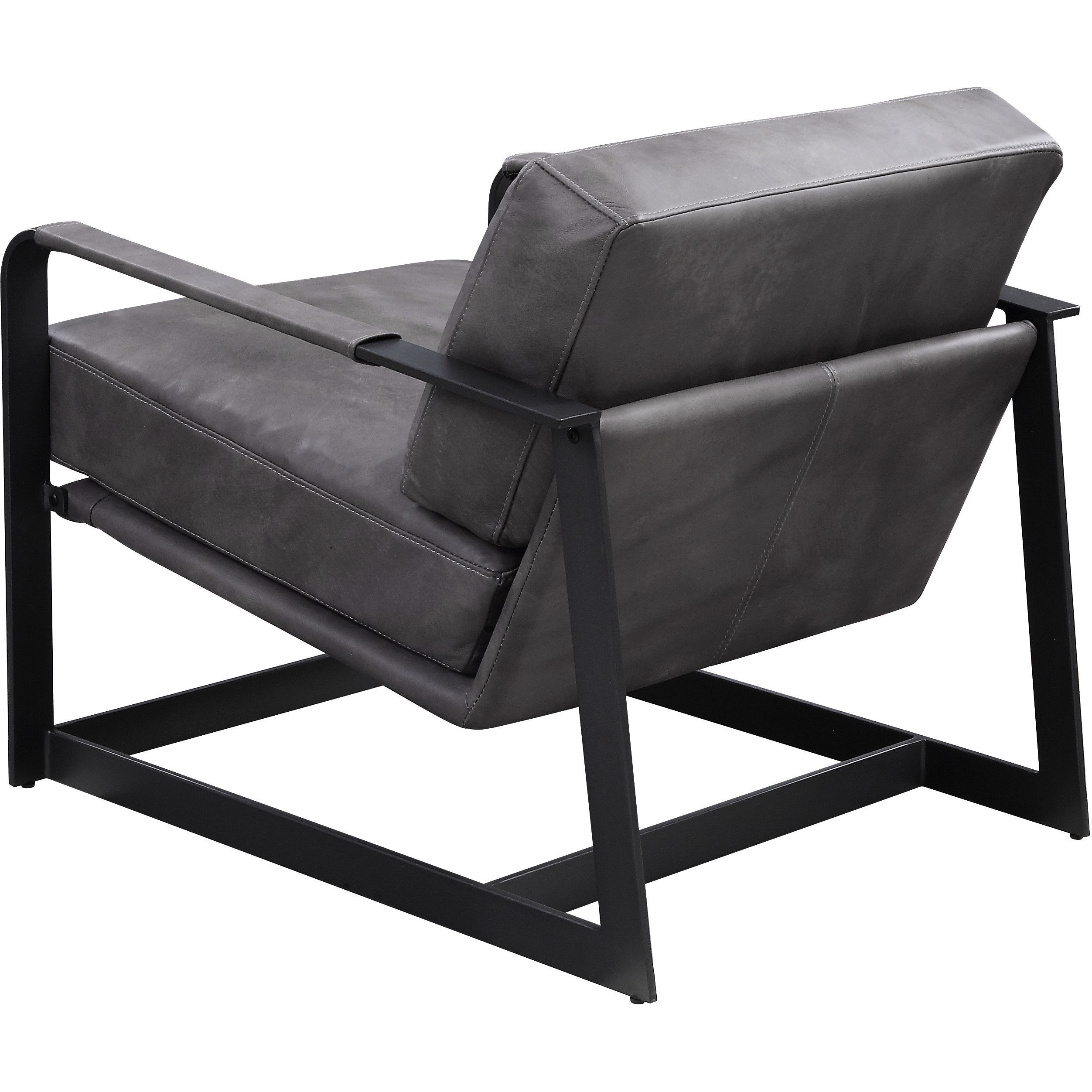 59944 Accent Chair - Gray Top Grain Leather & Black Finish