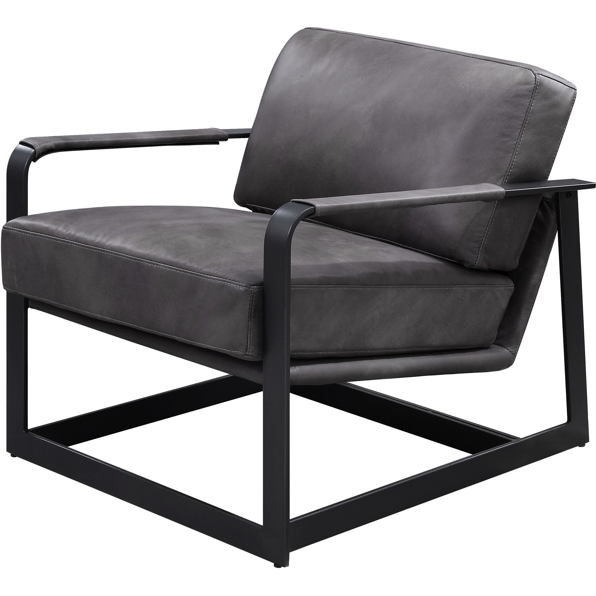 59944 Accent Chair - Gray Top Grain Leather & Black Finish