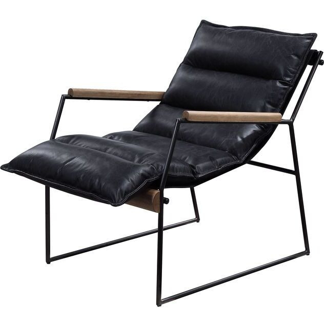 59946 Accent Chair - Distress Espresso Top Grain Leather & Matt Iron Finish