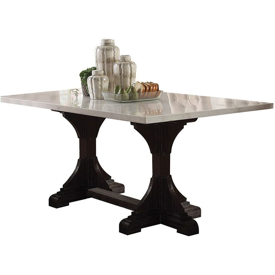 60180 Dining Table - White Marble Top & Weathered Espresso