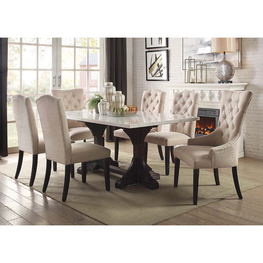 60180 Dining Table - White Marble Top & Weathered Espresso