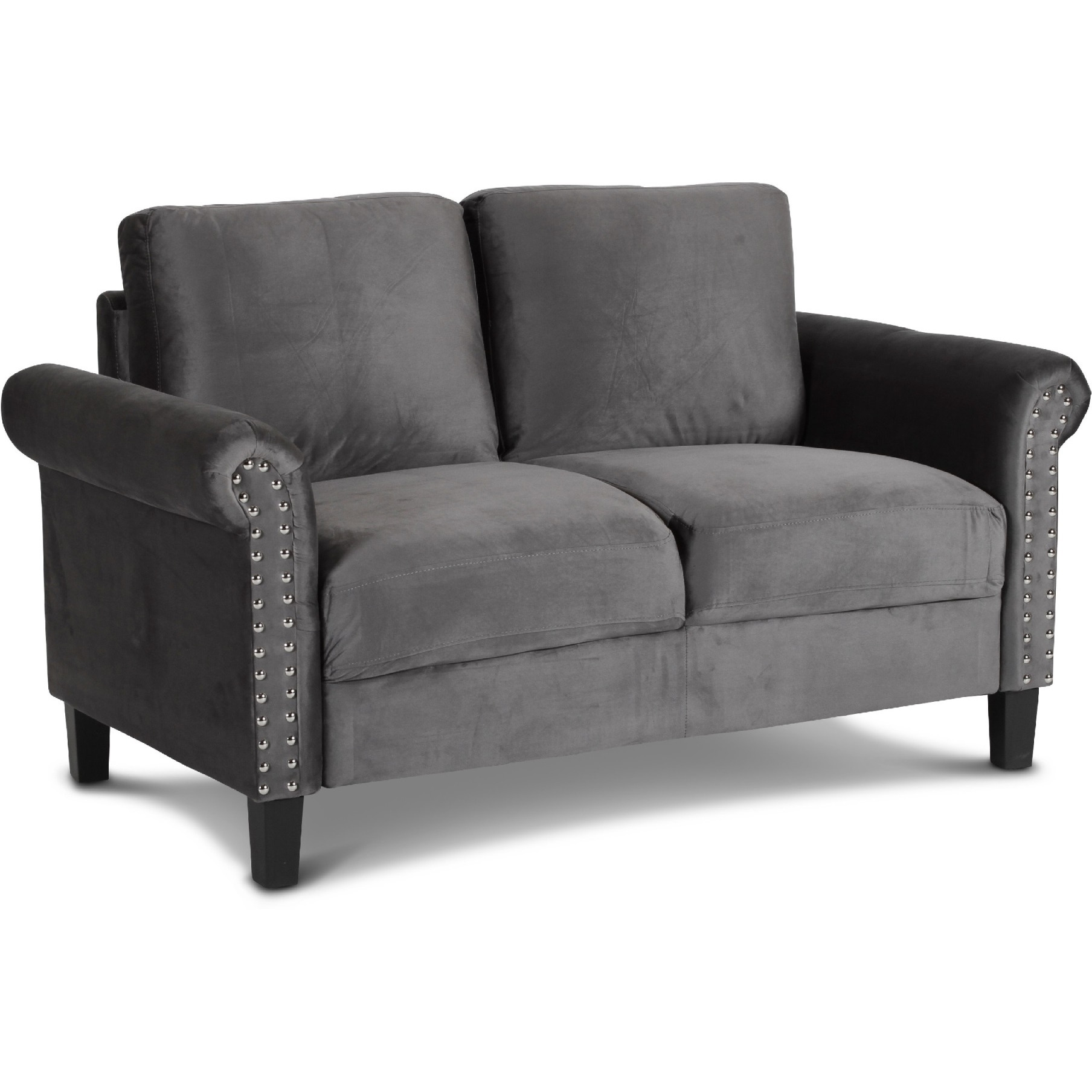 Judy 60 Inch Velvet Upholstered Loveseat with Nailhead Trim, Gray