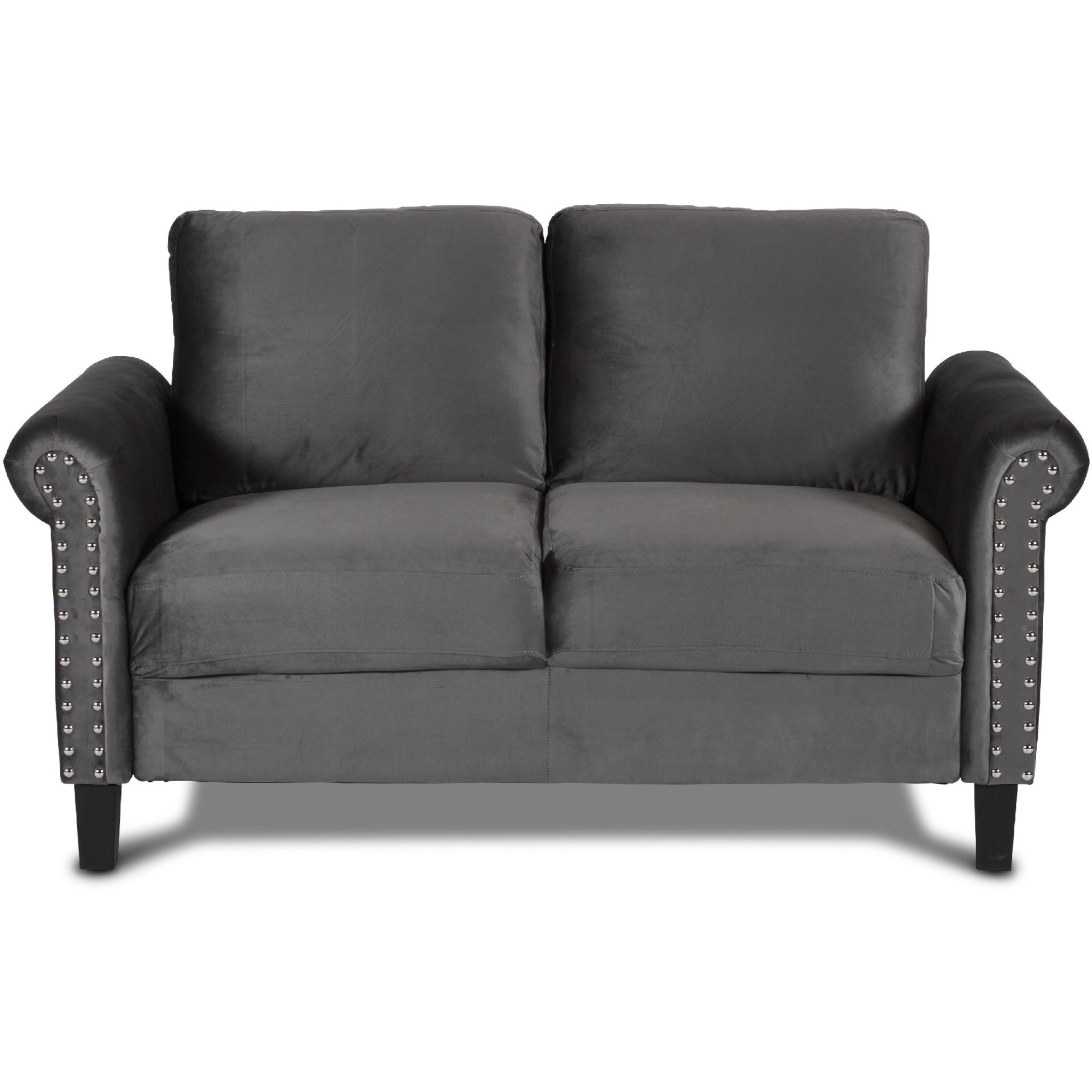 Judy 60 Inch Velvet Upholstered Loveseat with Nailhead Trim, Gray