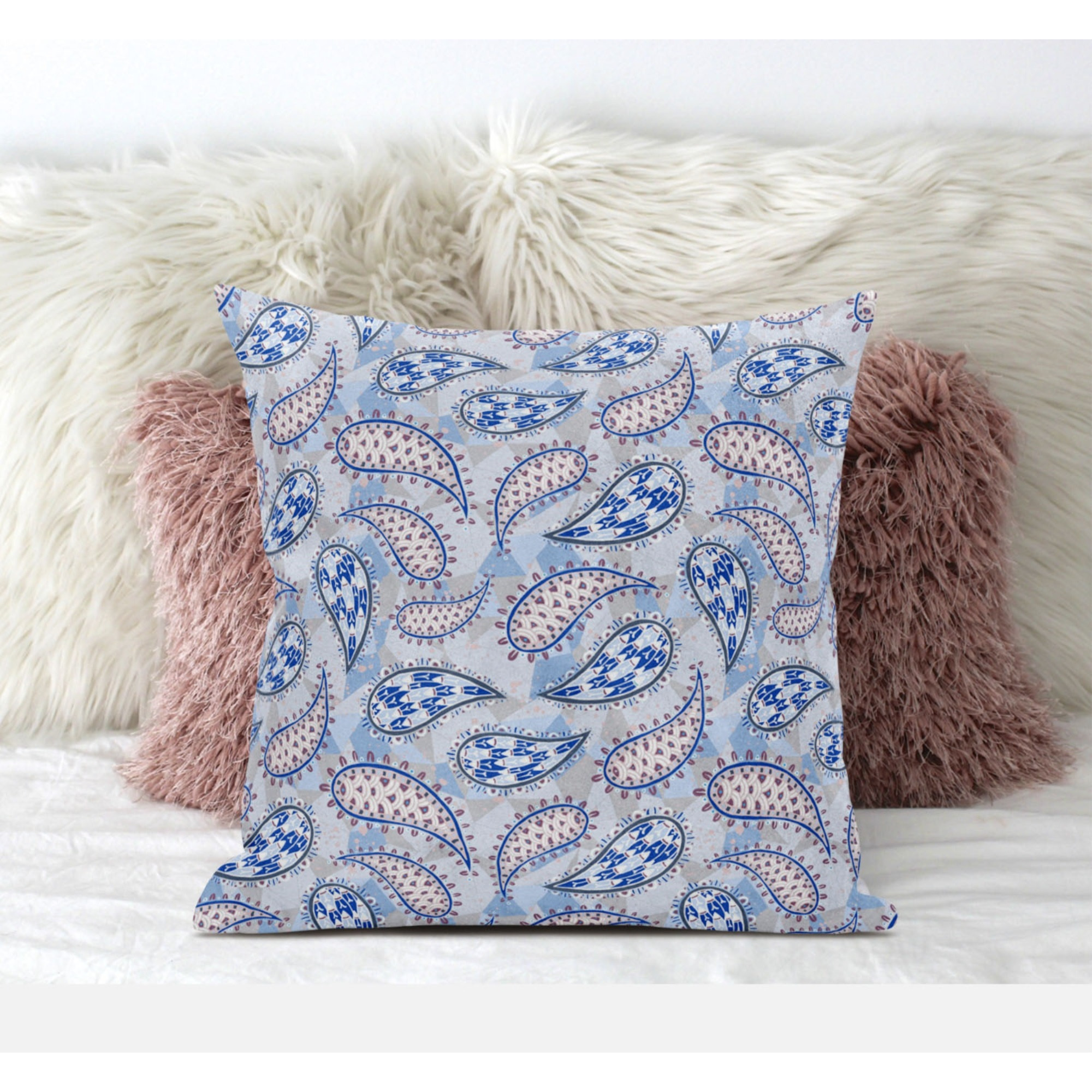 Paisley on Abstract Suede Blown and Closed Pillow by Amrita Sen in Peach Cream Black
