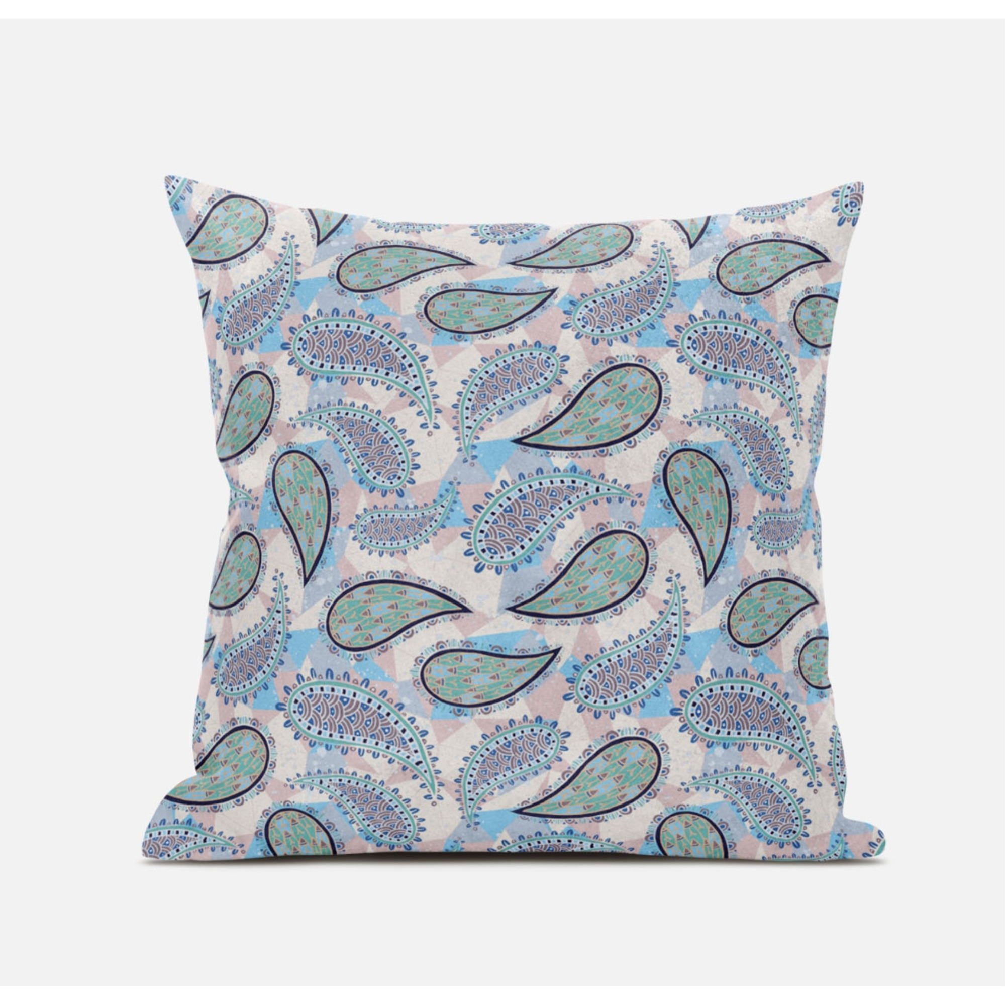 Paisley on Abstract Suede Blown and Closed Pillow by Amrita Sen in Peach Pink