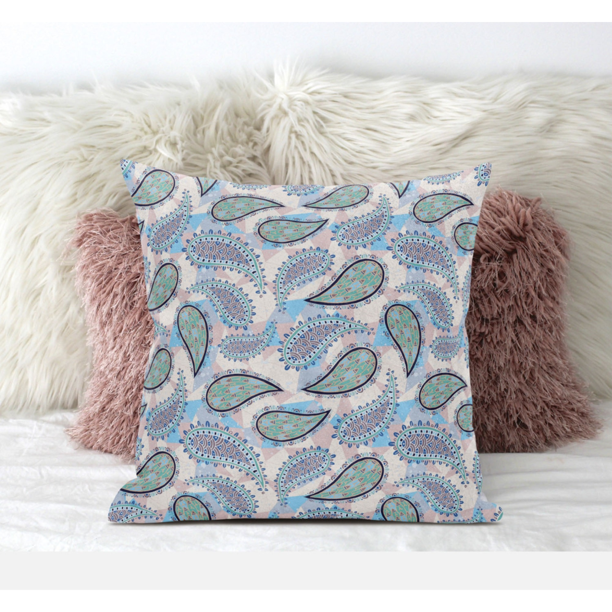 Paisley on Abstract Suede Blown and Closed Pillow by Amrita Sen in Peach Pink