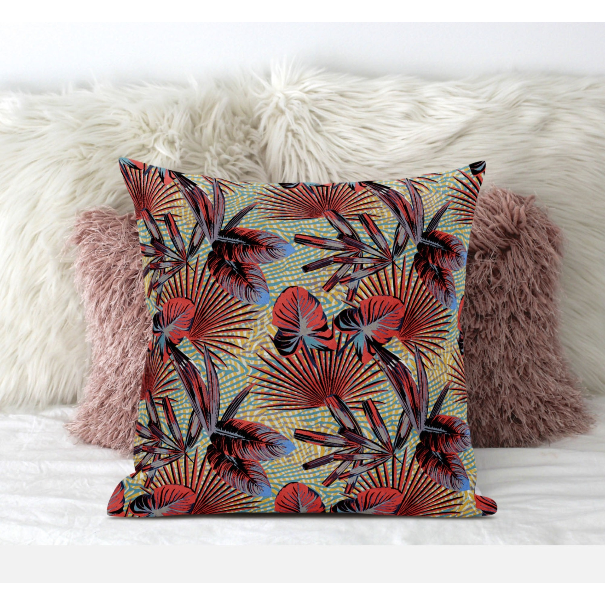 Plant Illusion Suede Blown and Closed Pillow by Amrita Sen in Blue Cream