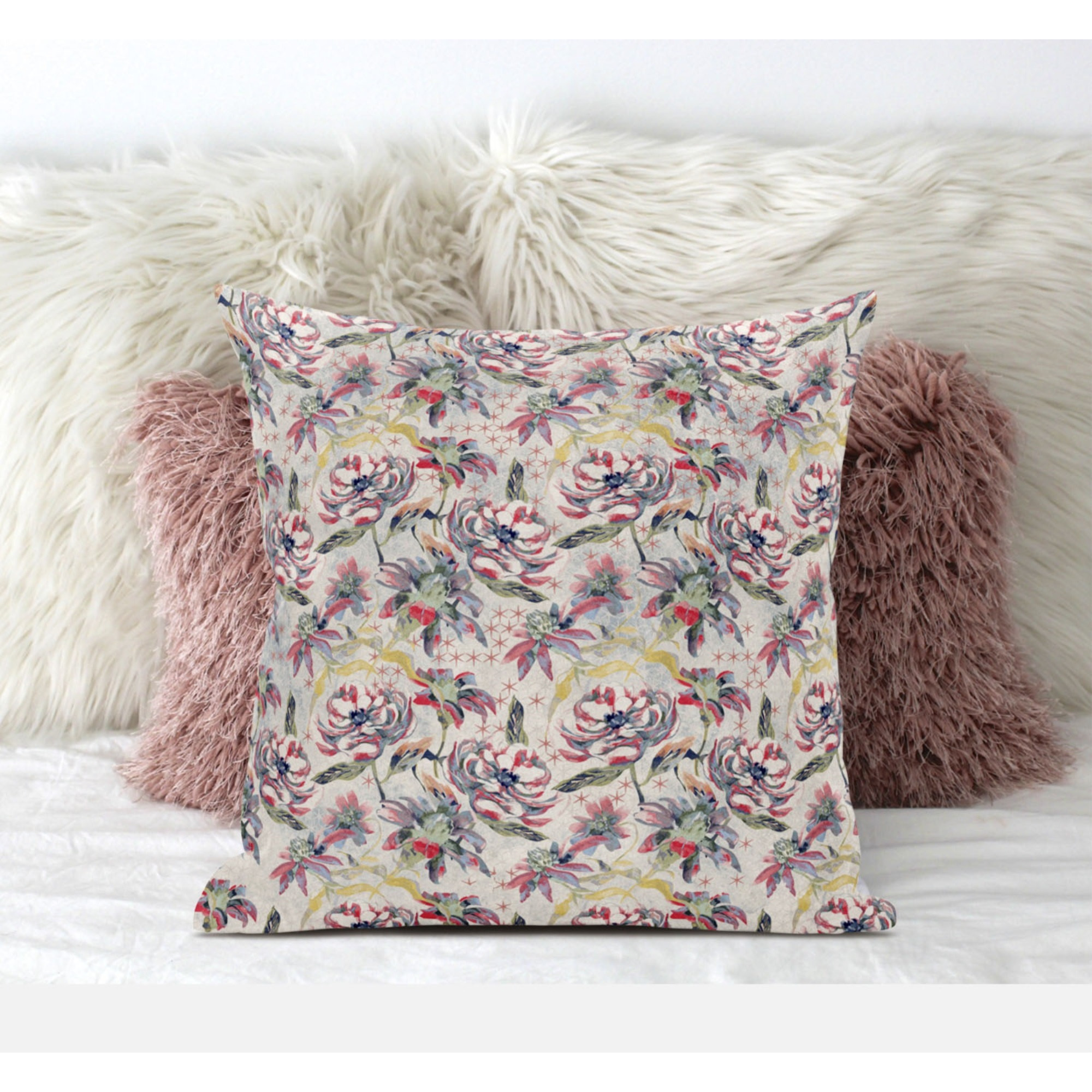 Roses Sprayed Stars Suede Blown and Closed Pillow by Amrita Sen in Red Gold