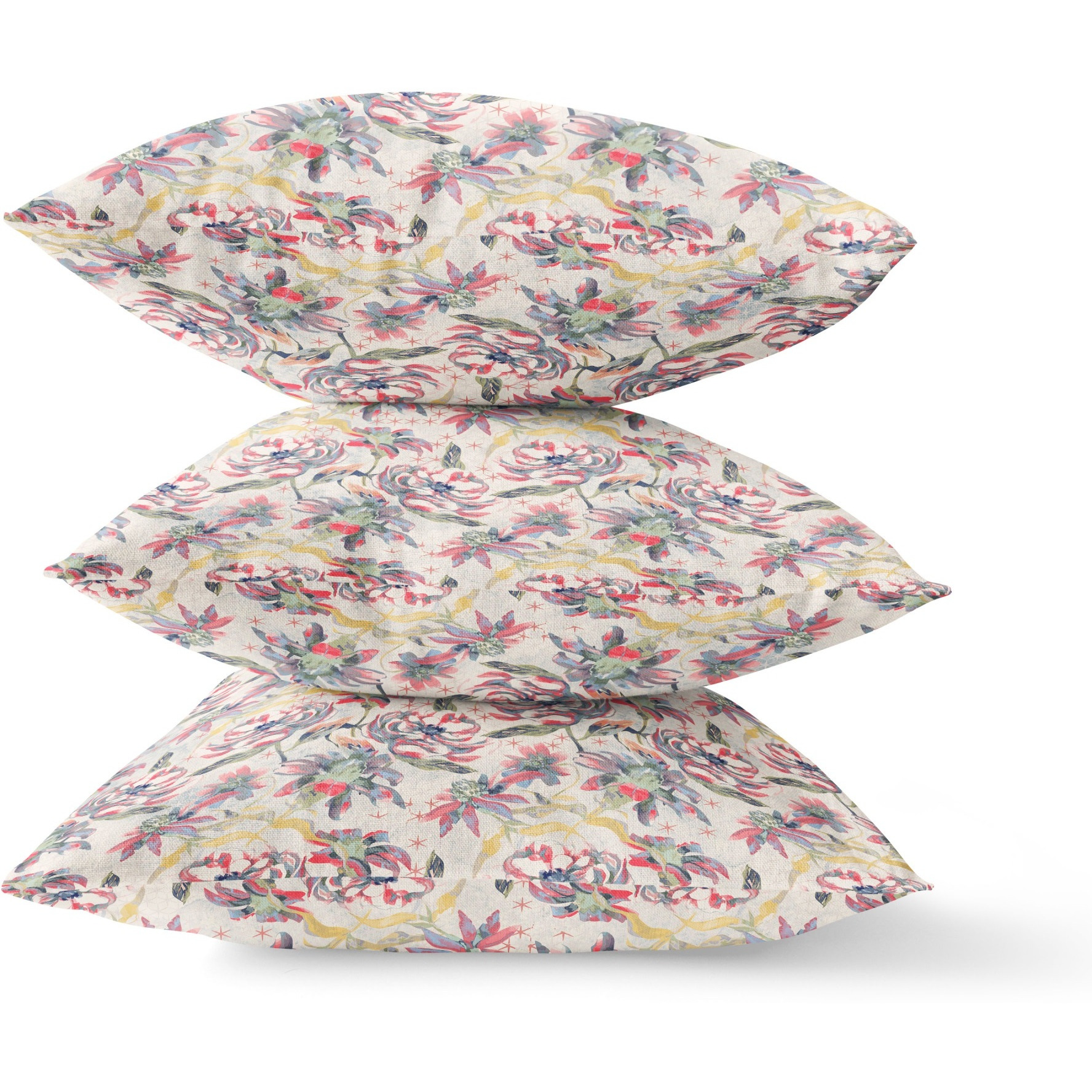 Roses Sprayed Stars Suede Blown and Closed Pillow by Amrita Sen in Red Gold