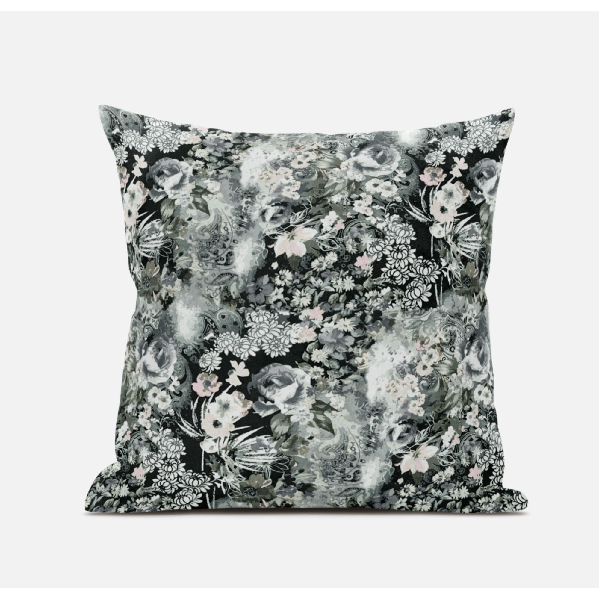 Sea Garden Rose Suede Blown and Closed Pillow by Amrita Sen in Midnight Blue