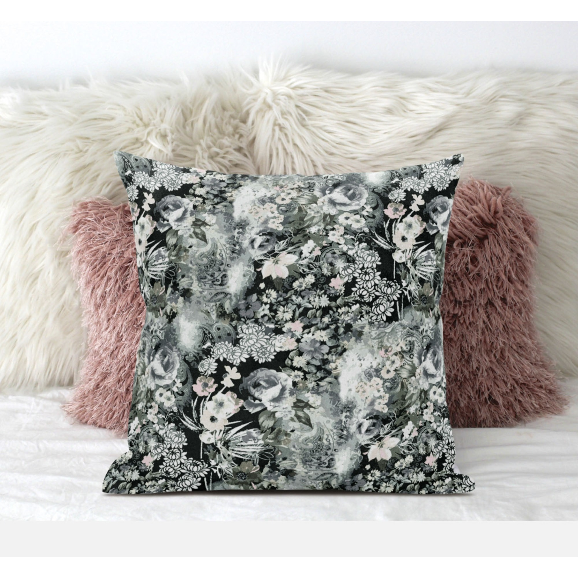 Sea Garden Rose Suede Blown and Closed Pillow by Amrita Sen in Midnight Blue