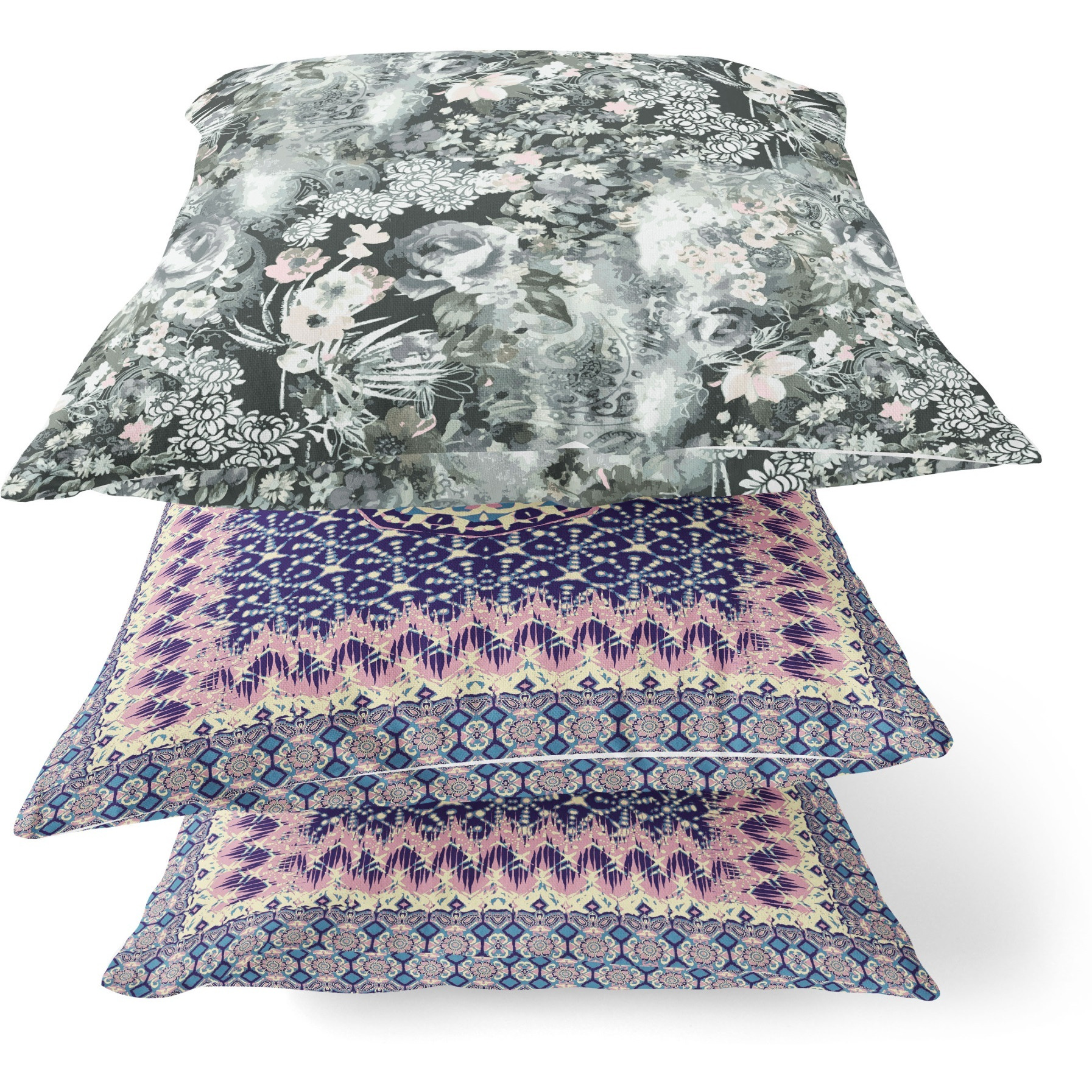 Sea Garden Rose Suede Blown and Closed Pillow by Amrita Sen in Midnight Blue