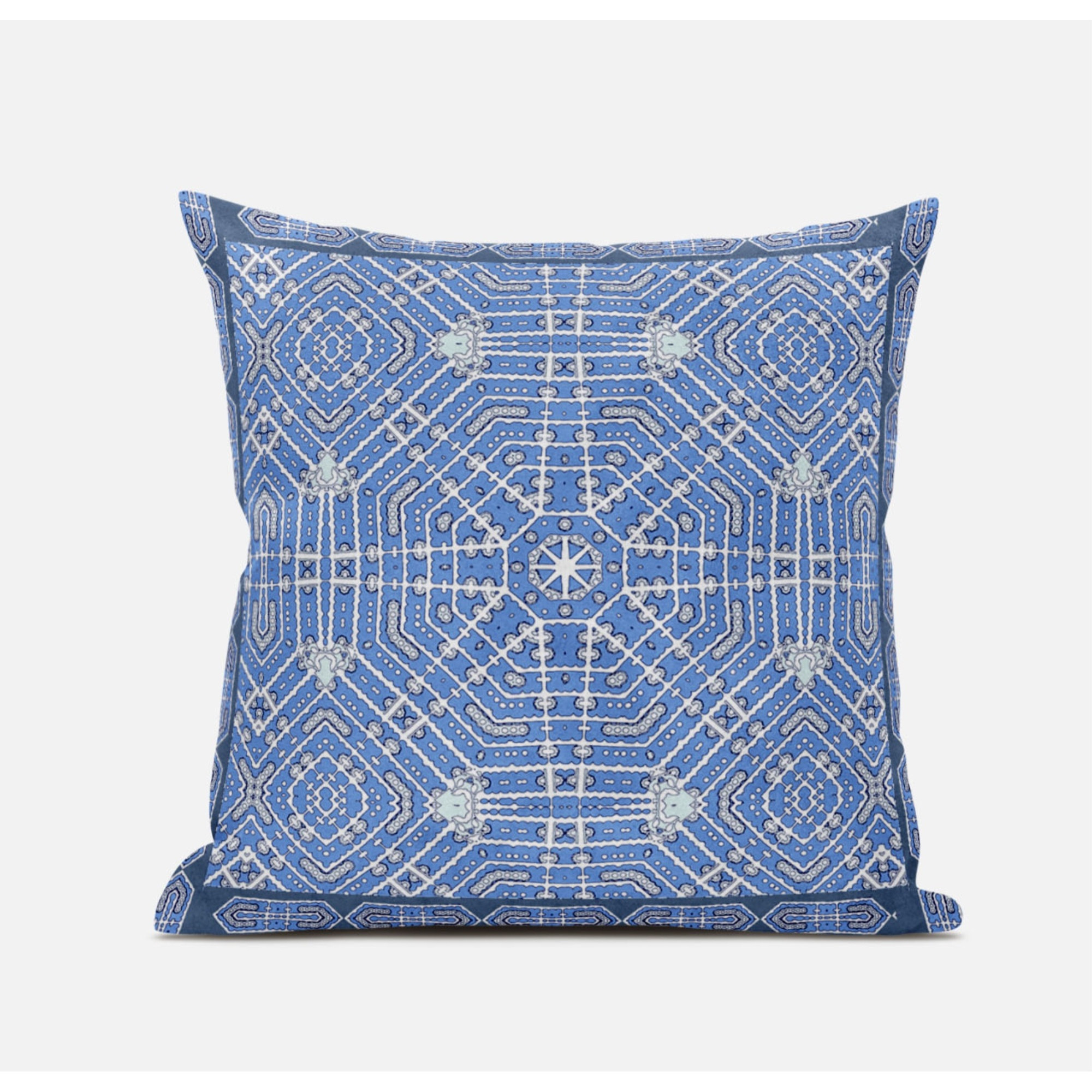 Geostar Wreath Palace Suede Blown and Closed Pillow by Amrita Sen in Indigo Grey Green