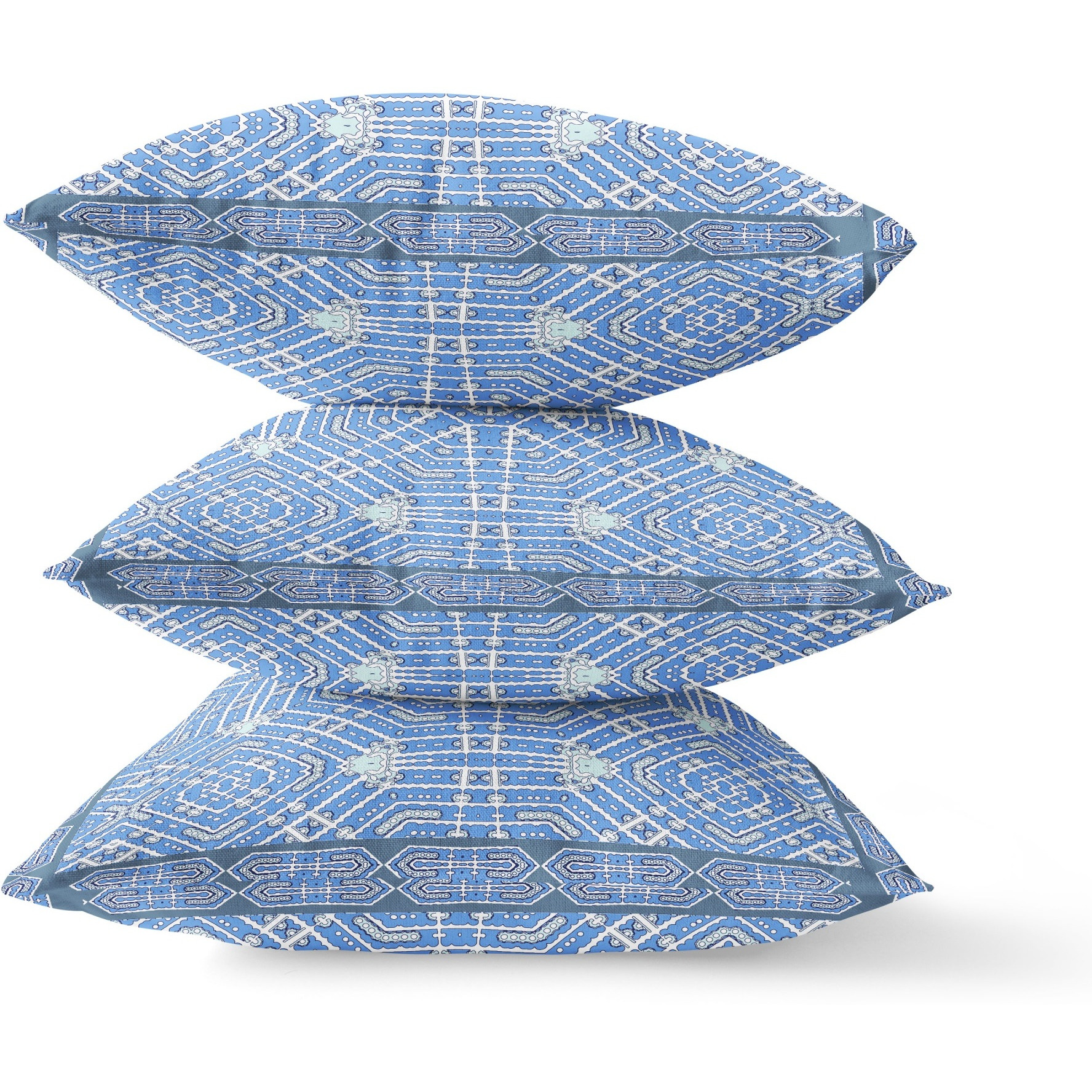 Geostar Wreath Palace Suede Blown and Closed Pillow by Amrita Sen in Indigo Grey Green