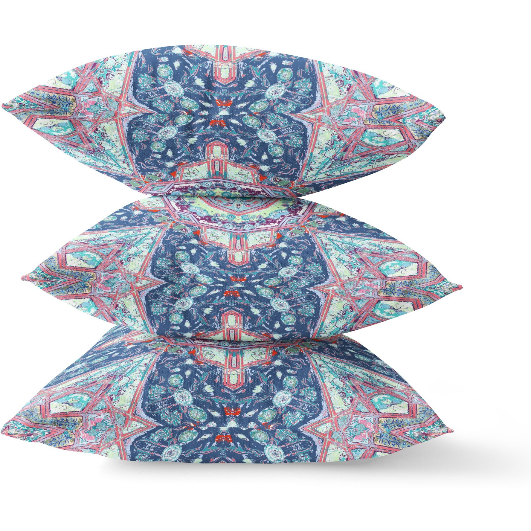 Buddha Flower Ceremony Broadcloth Indoor Outdoor Zippered Pillow Blue Light Blue Pink