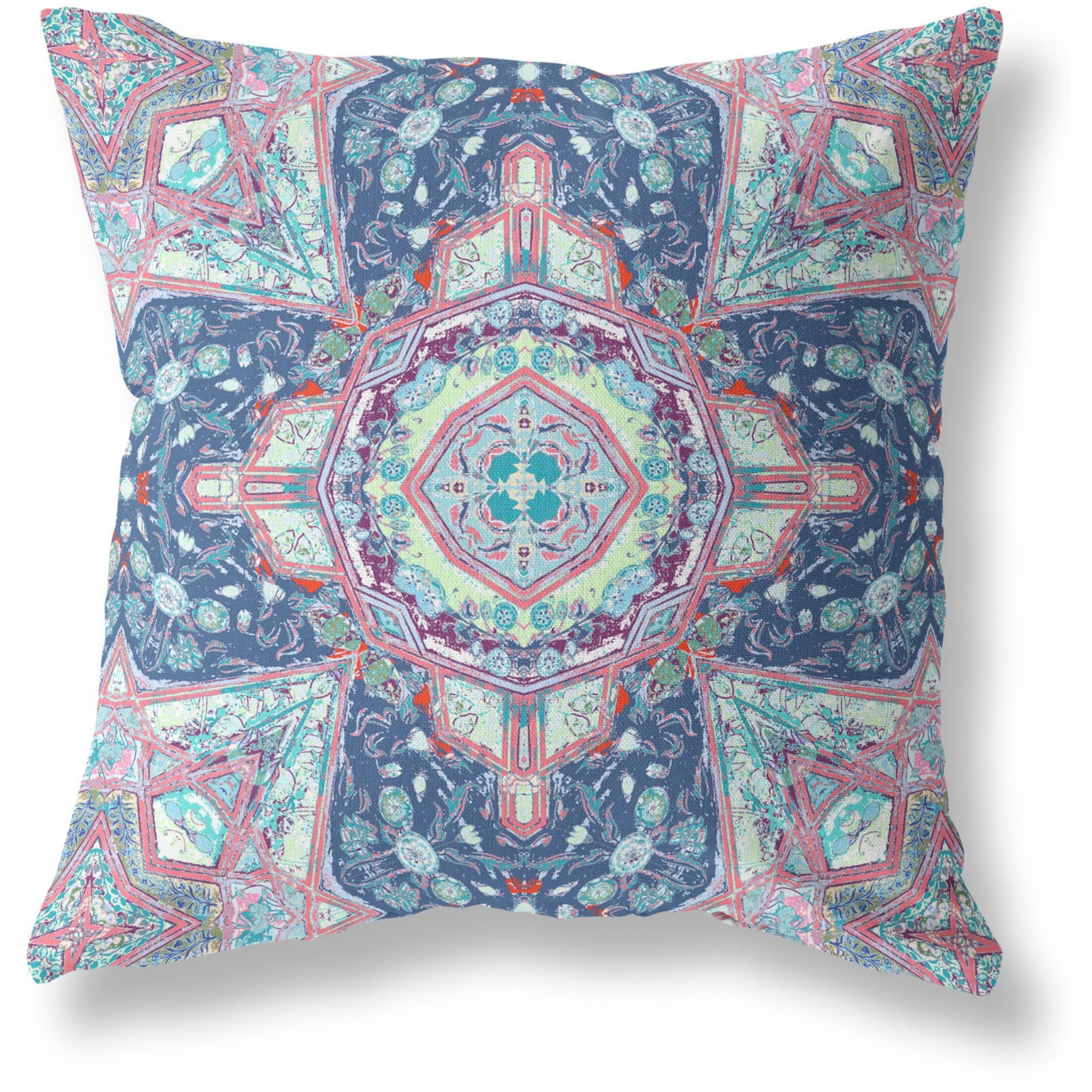 Buddha Flower Ceremony Broadcloth Indoor Outdoor Zippered Pillow Blue Light Blue Pink