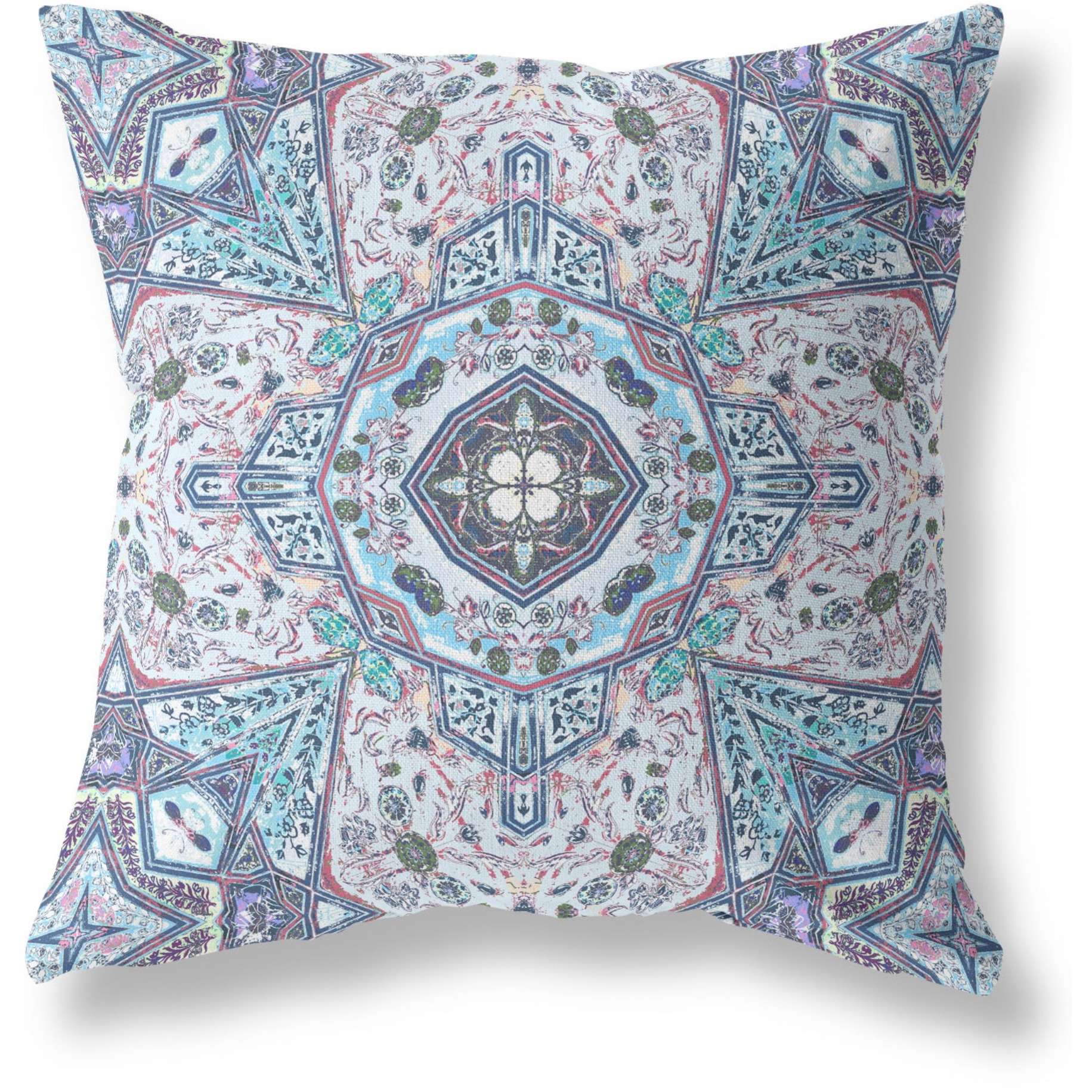 Buddha Flower Ceremony Broadcloth Indoor Outdoor Zippered Pillow Gray Light Blue