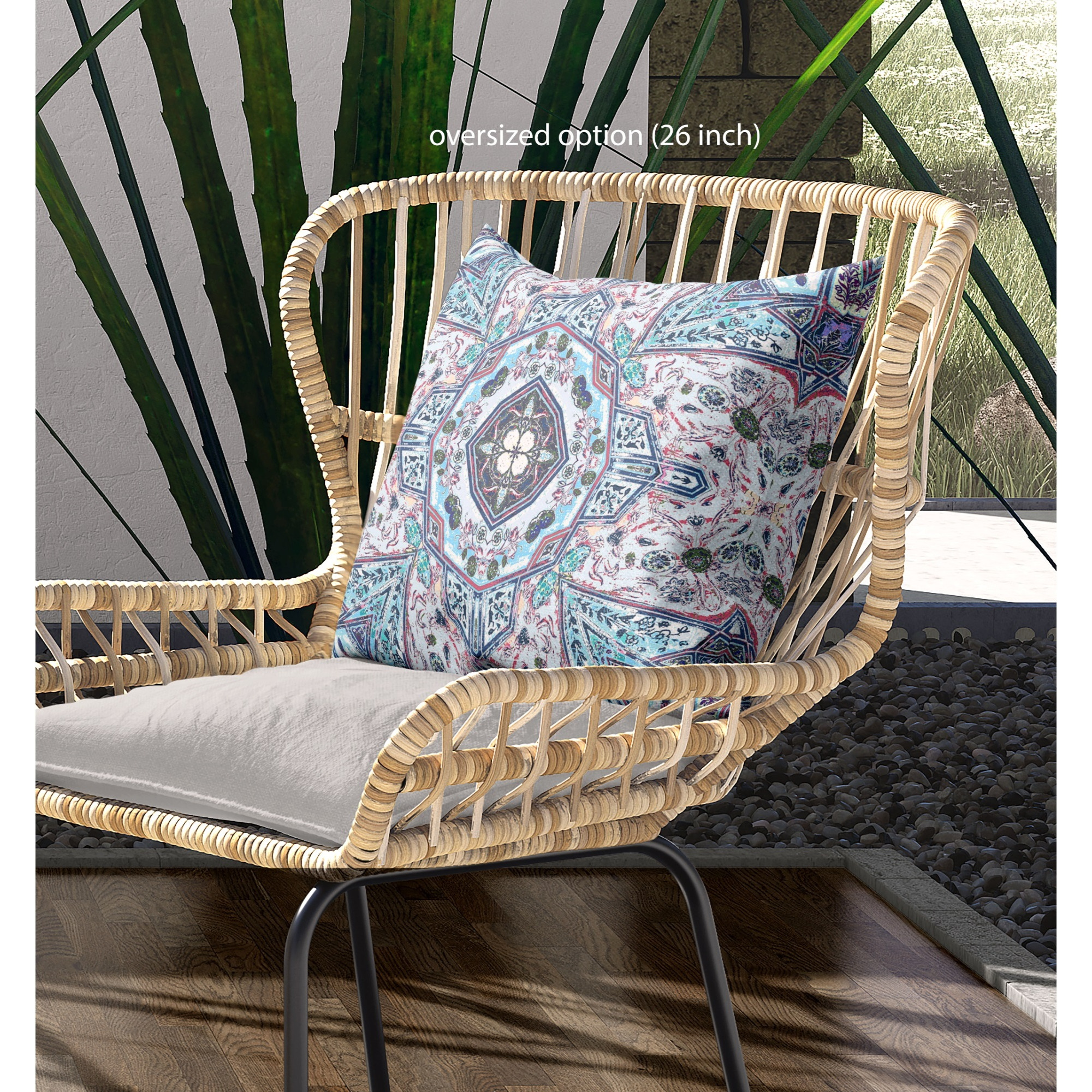 Buddha Flower Ceremony Broadcloth Indoor Outdoor Zippered Pillow Gray Light Blue