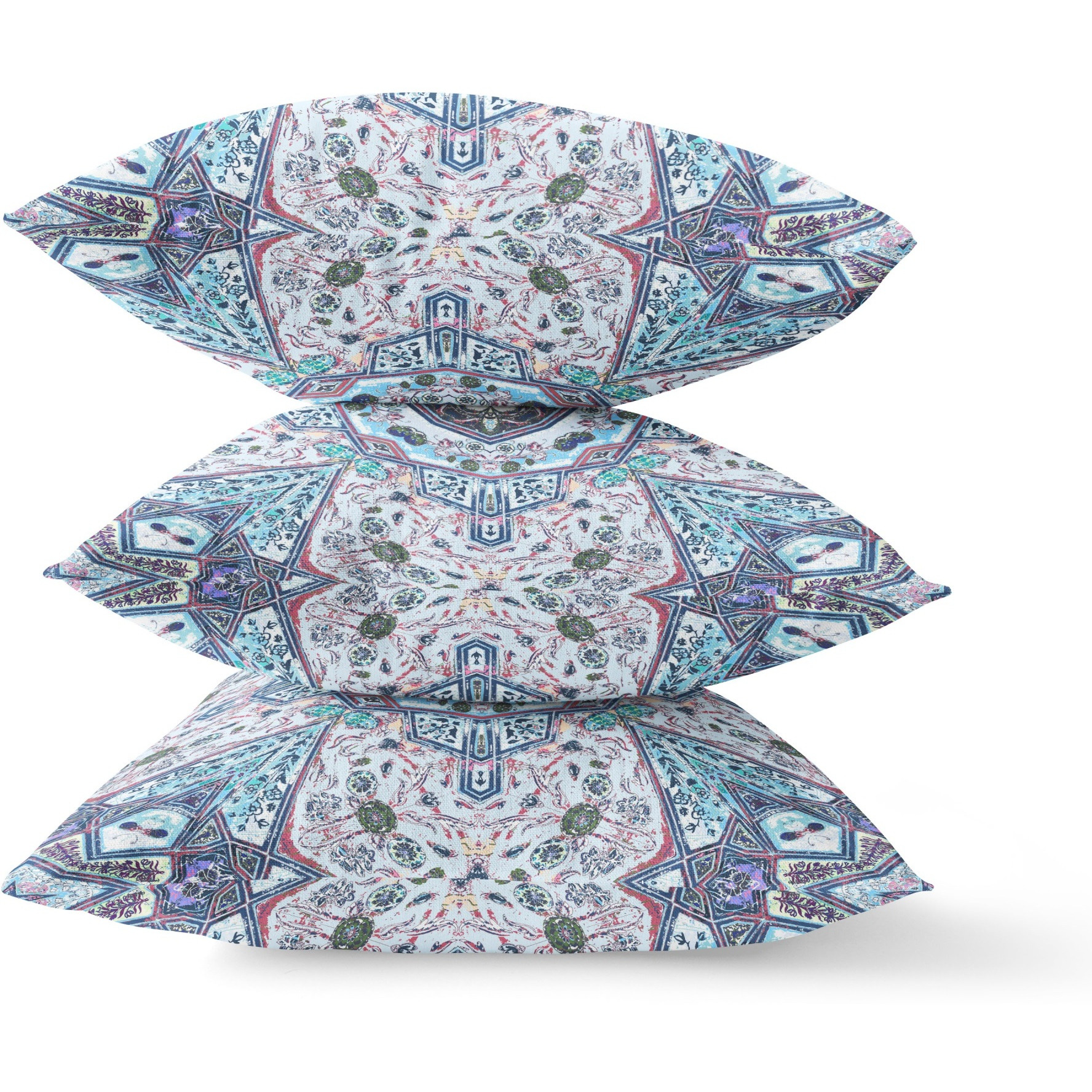 Buddha Flower Ceremony Broadcloth Indoor Outdoor Zippered Pillow Gray Light Blue