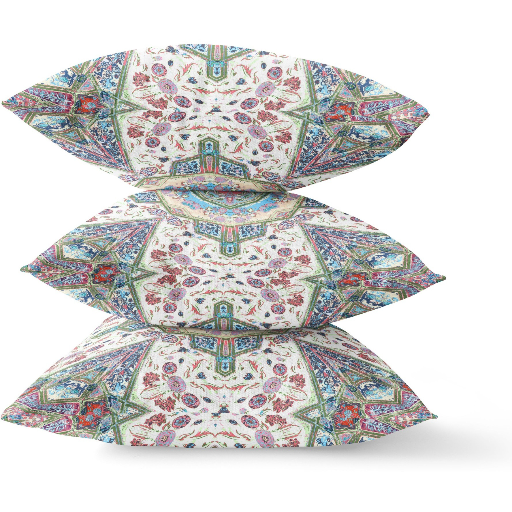Buddha Flower Ceremony Broadcloth Indoor Outdoor Zippered Pillow Green Cream Pink
