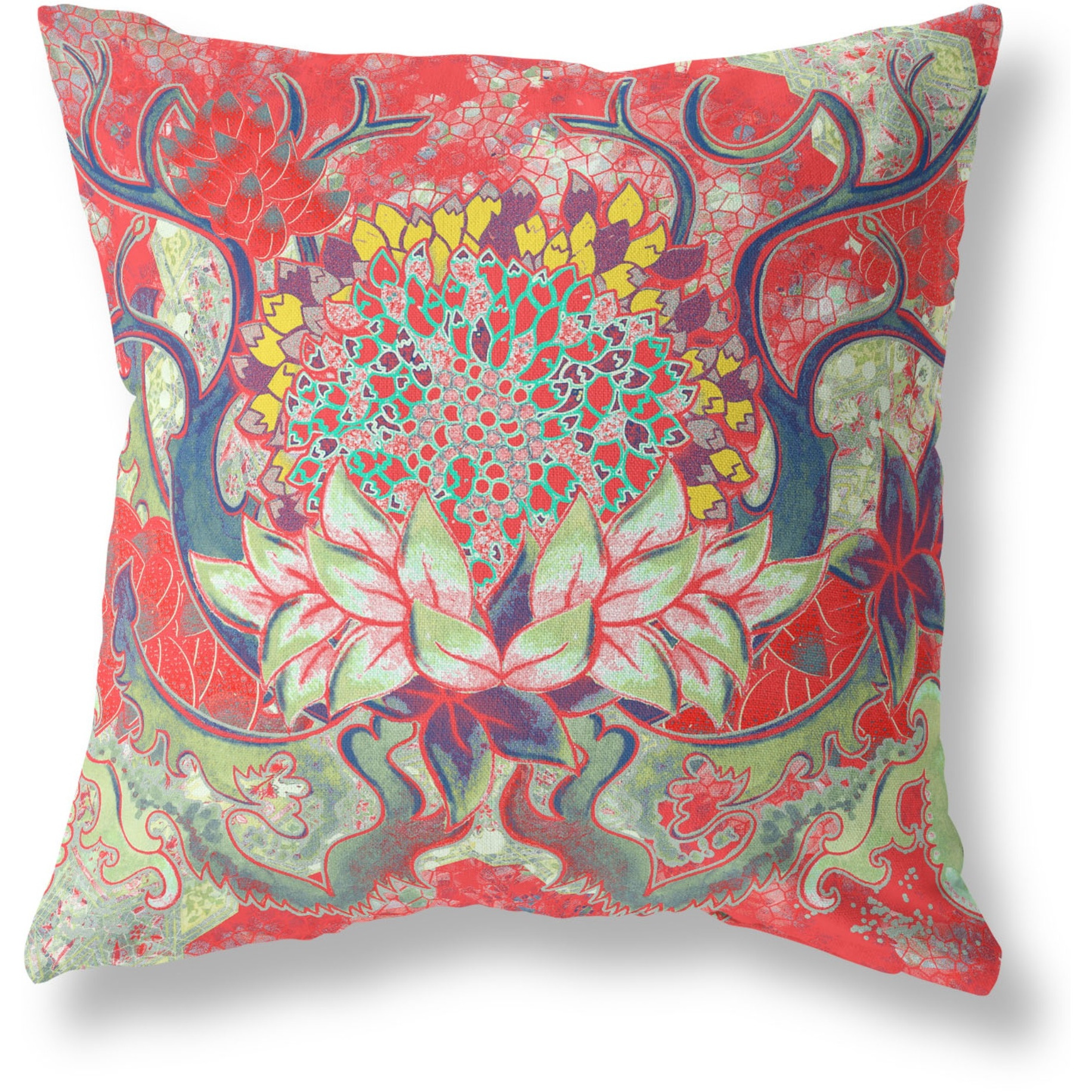 Vase SunFlower Matches Broadcloth Indoor Outdoor Zippered Pillow Red Green