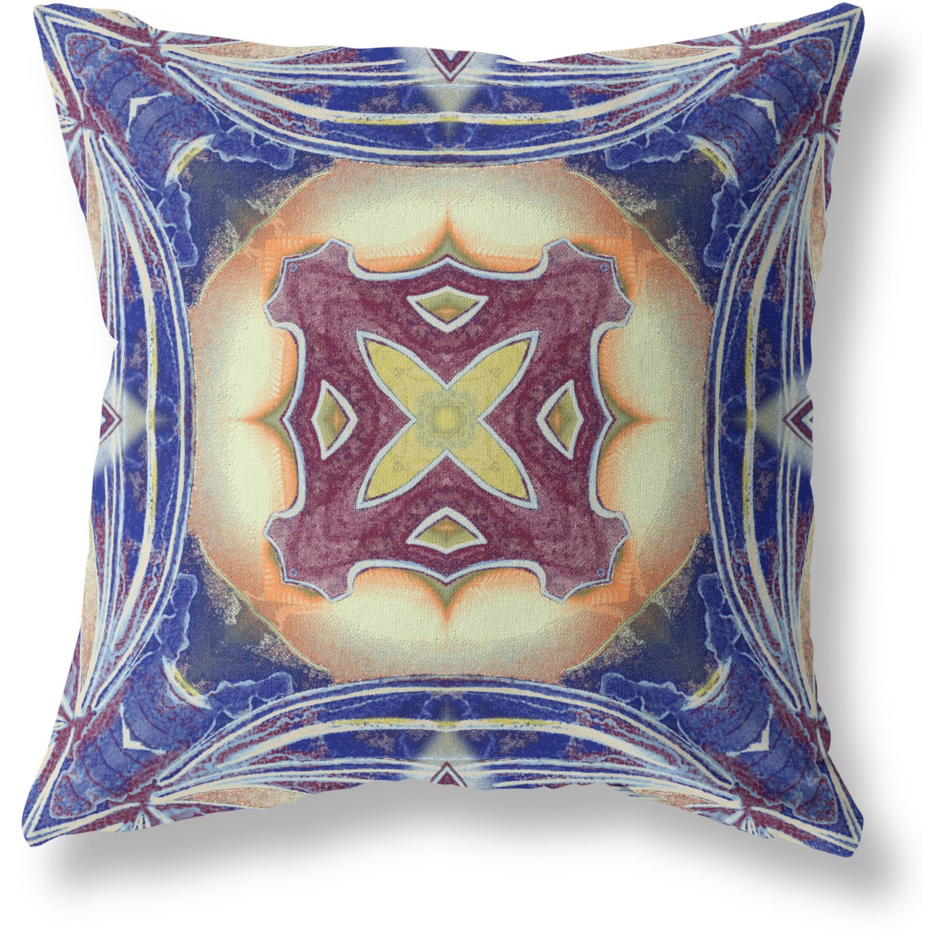 Pastel Floral Squares Broadcloth Indoor Outdoor Zippered Pillow Blue Muted Orange Cream