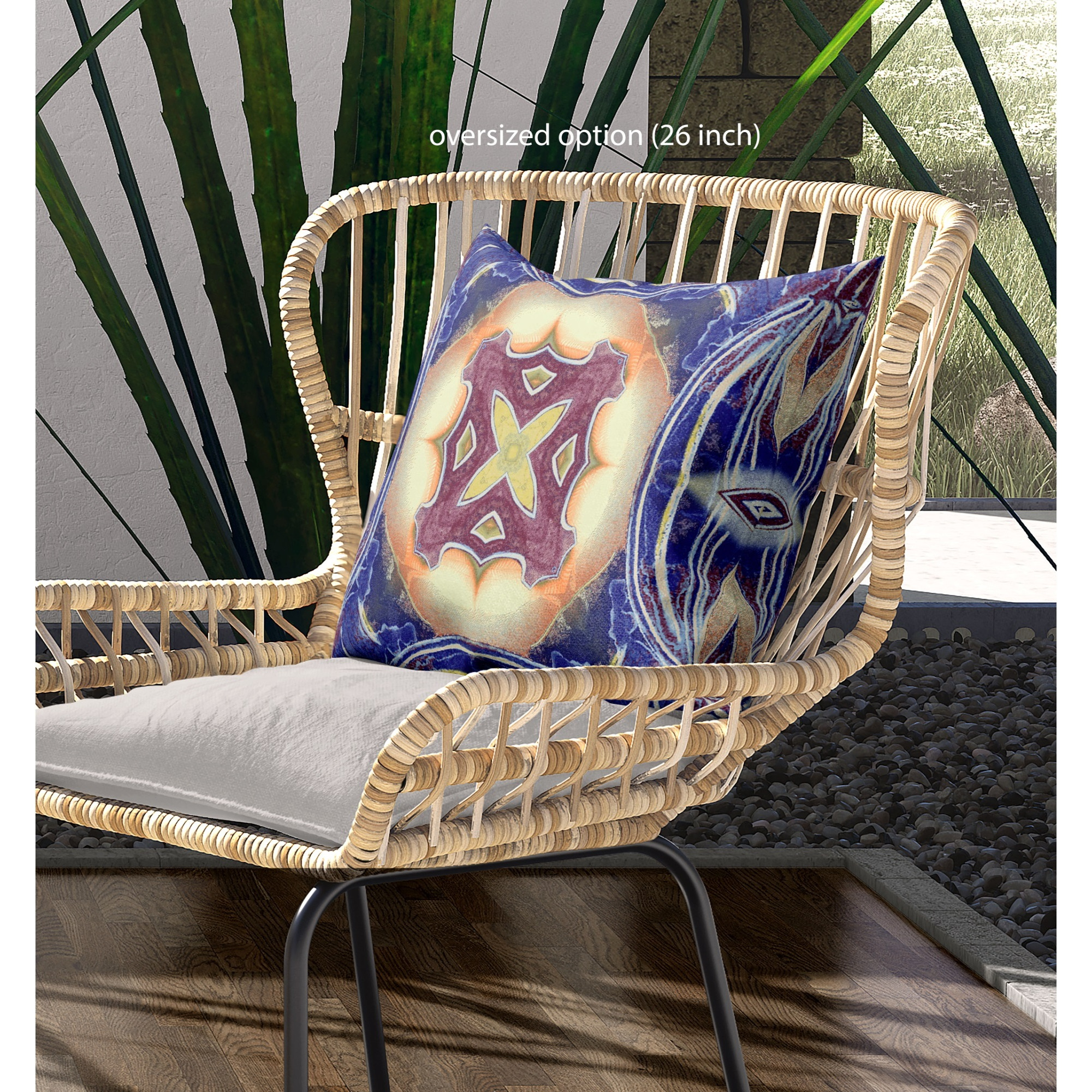 Pastel Floral Squares Broadcloth Indoor Outdoor Zippered Pillow Blue Muted Orange Cream
