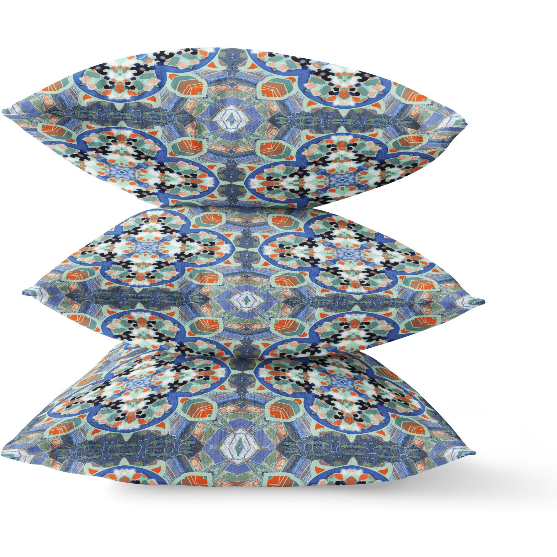 Clover Leaf Floral Broadcloth Indoor Outdoor Zippered Pillow Blue Orange