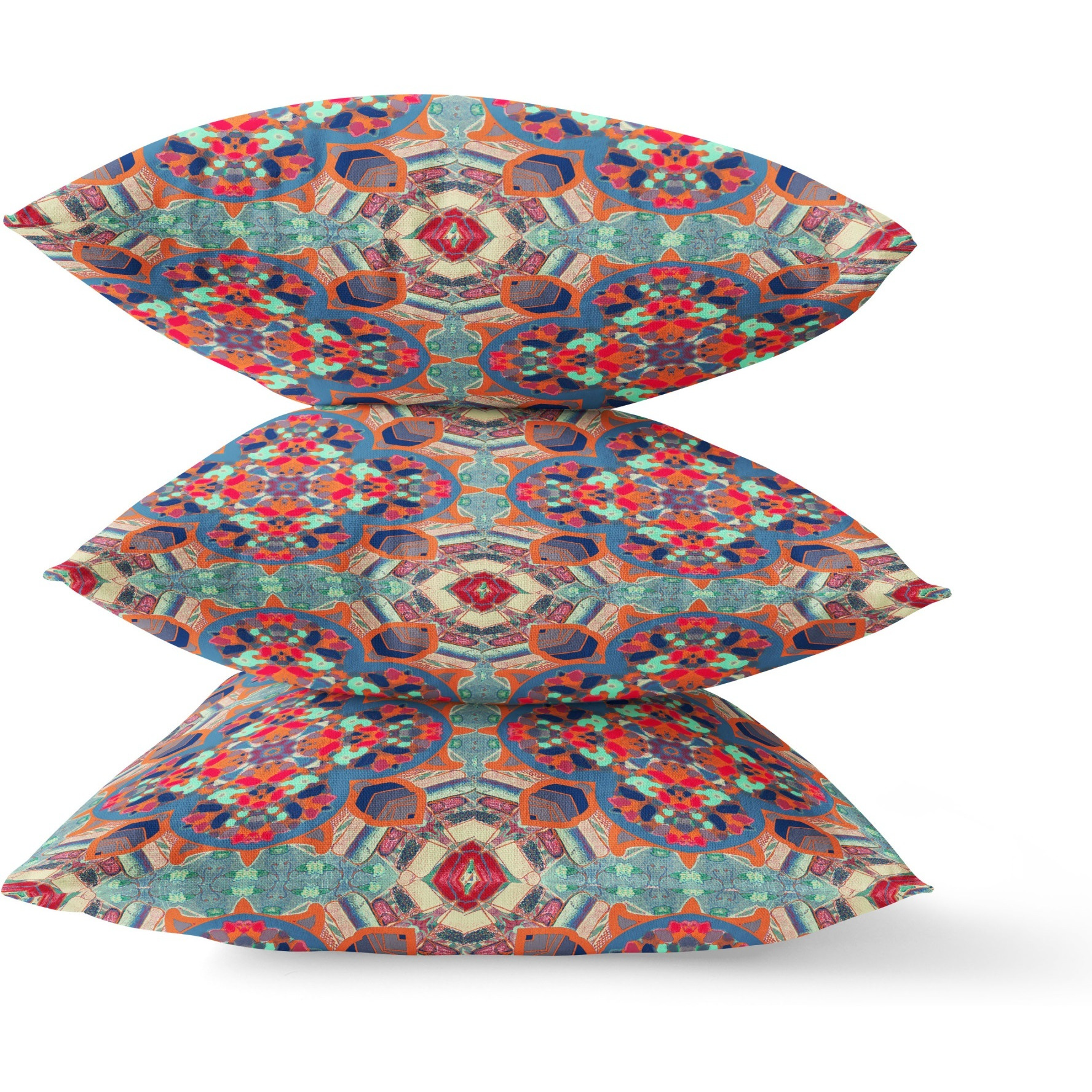 Clover Leaf Floral Broadcloth Indoor Outdoor Zippered Pillow Orange Blue Aqua