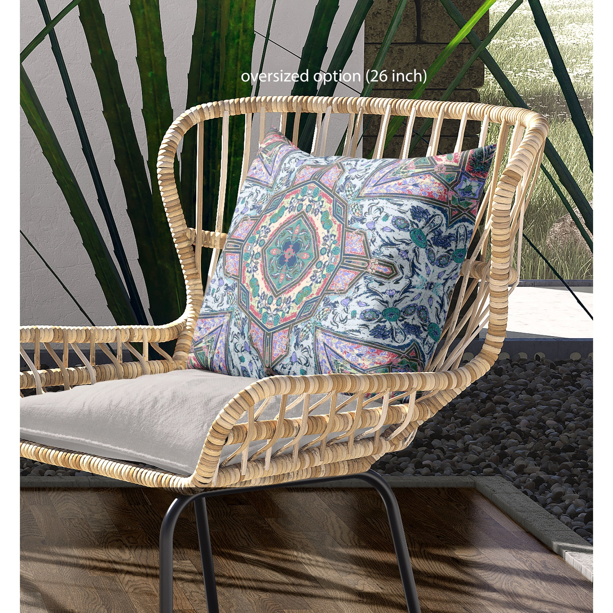 Buddha Flower Ceremony Broadcloth Indoor Outdoor Blown and Closed Pillow Blue Muted Pink