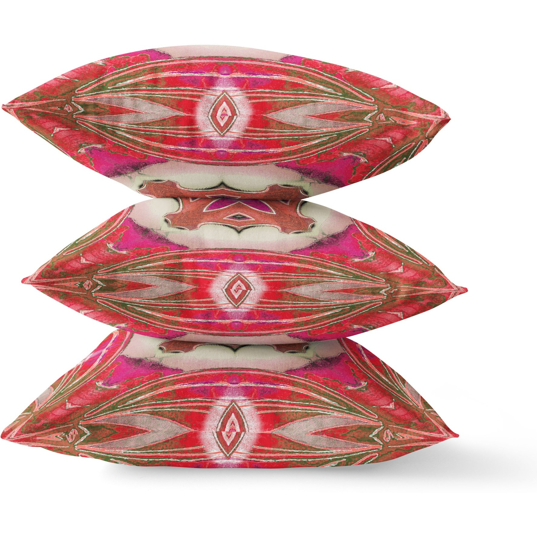 Pastel Floral Squares Broadcloth Indoor Outdoor Blown and Closed Pillow Hot Pink Gray