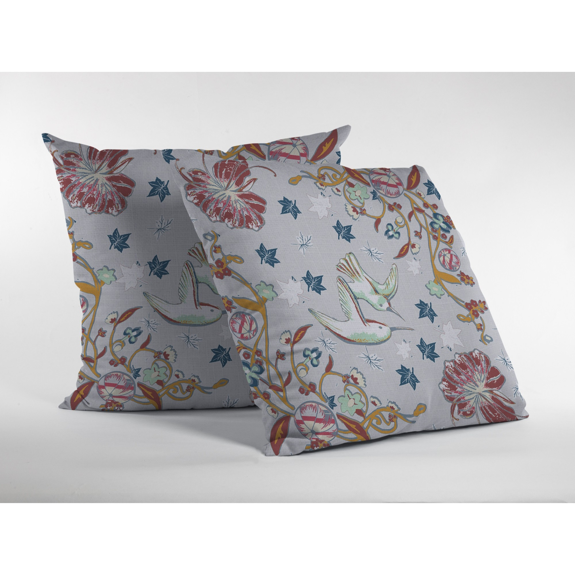 Bird Amla Broadcloth Indoor Outdoor Zippered Pillow Gray
