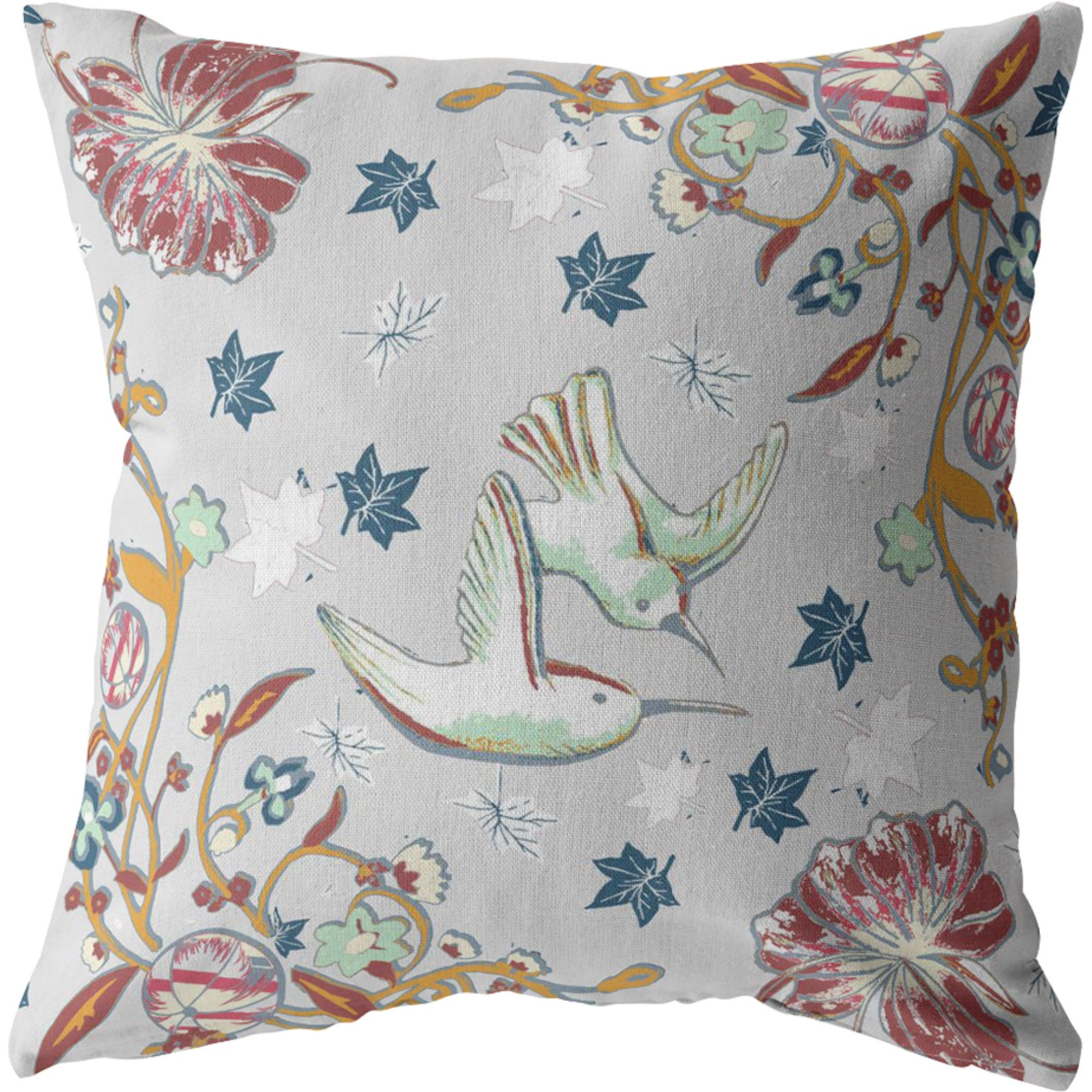 Bird Amla Broadcloth Indoor Outdoor Zippered Pillow Gray