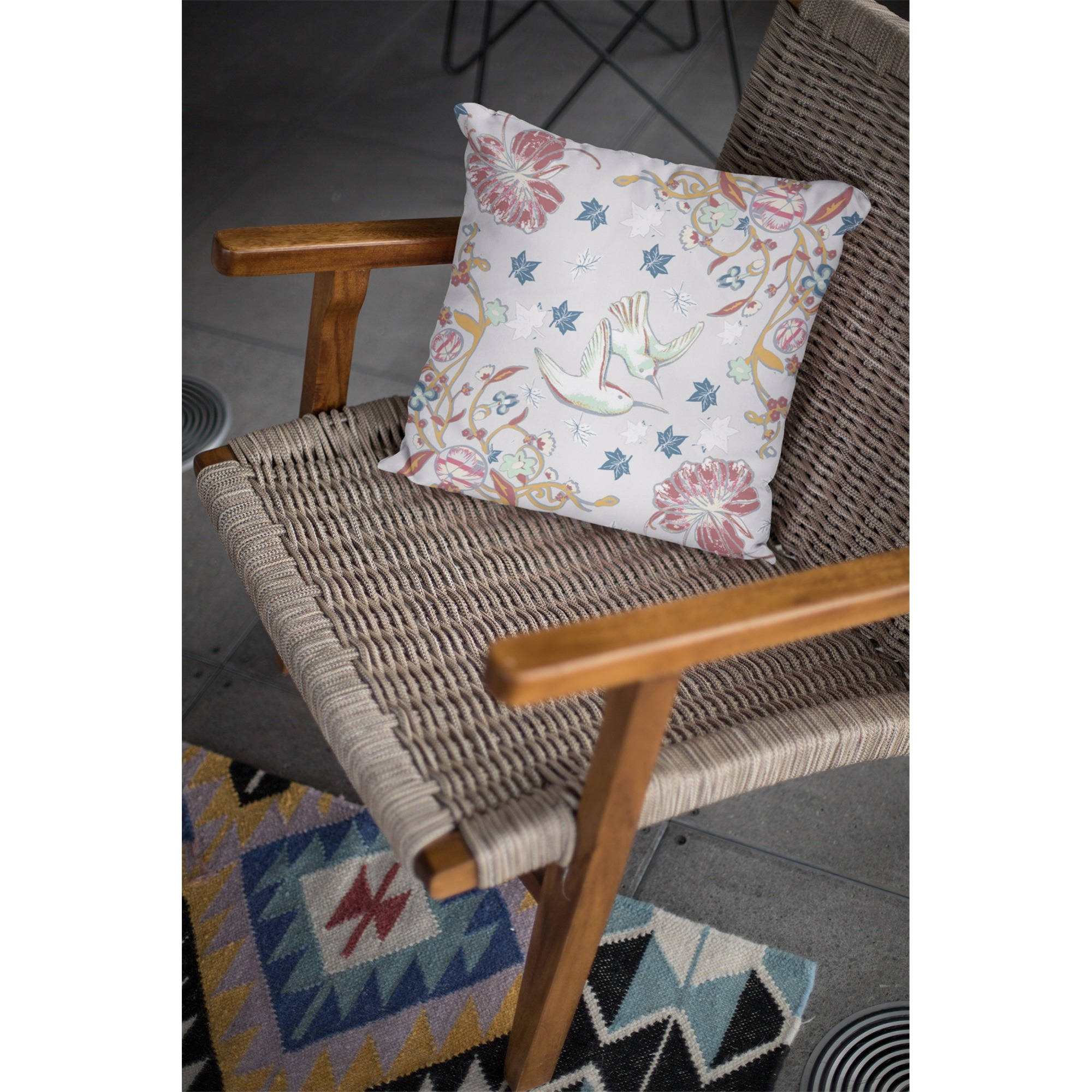 Bird Amla Broadcloth Indoor Outdoor Zippered Pillow Gray