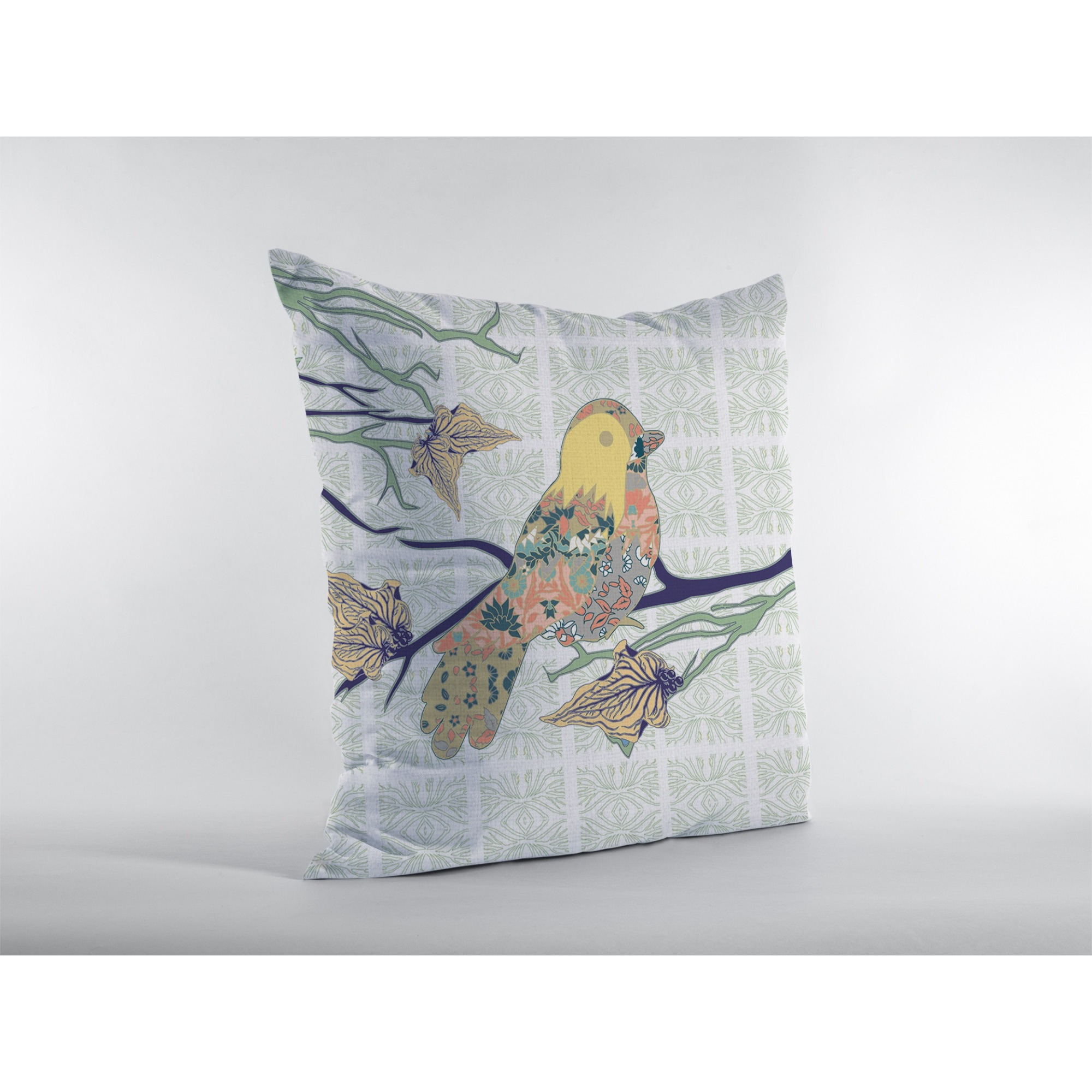 Singing Bird Broadcloth Indoor Outdoor Zippered Pillow Light Green