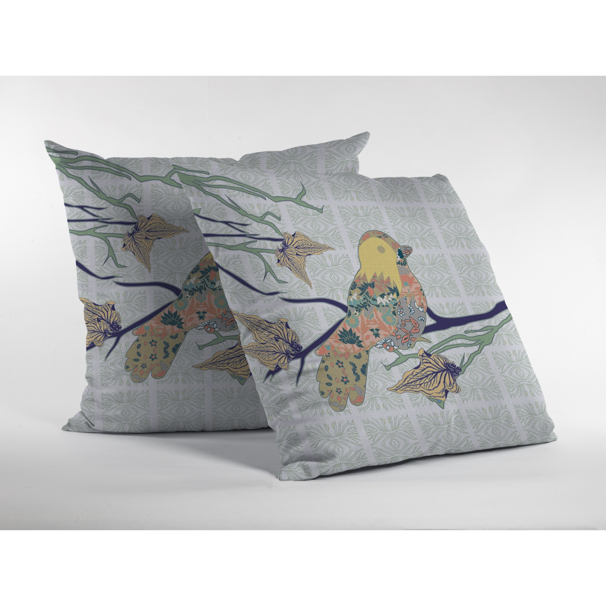 Singing Bird Broadcloth Indoor Outdoor Zippered Pillow Light Green