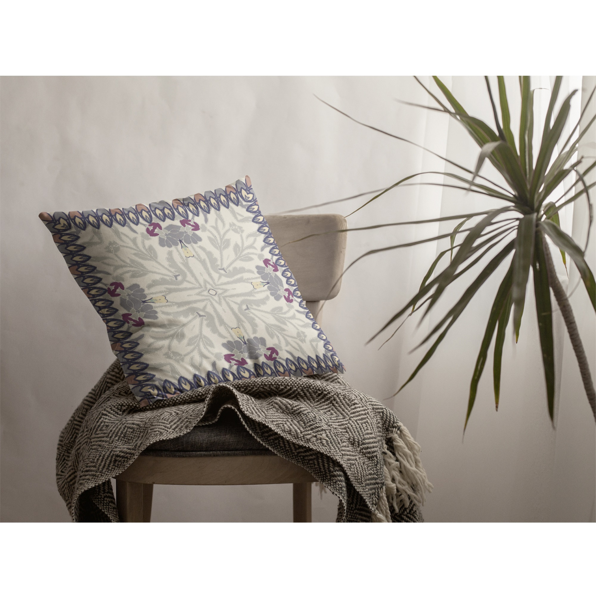 Boho Frame Broadcloth Indoor Outdoor Zippered Pillow Gray