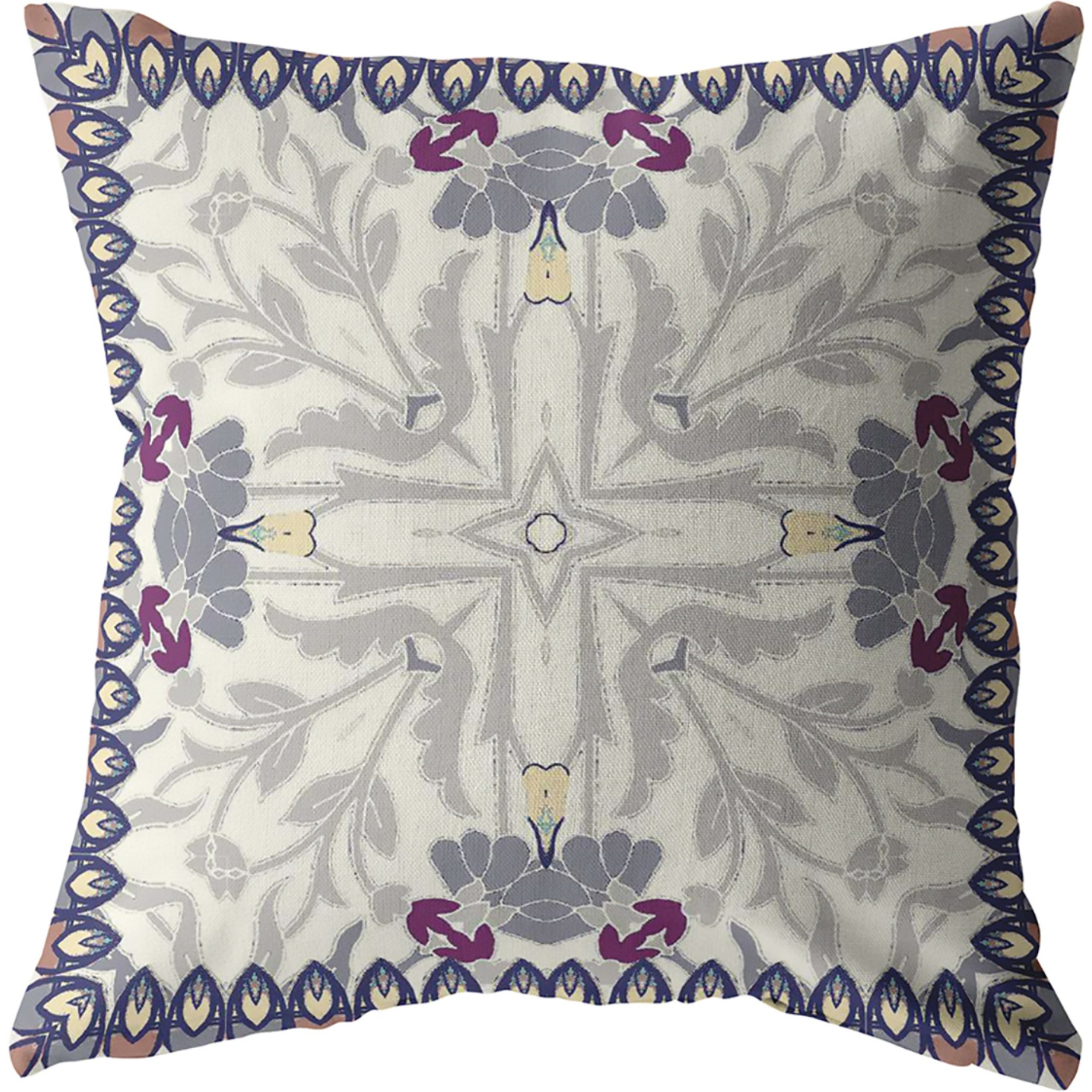 Boho Frame Broadcloth Indoor Outdoor Zippered Pillow Gray