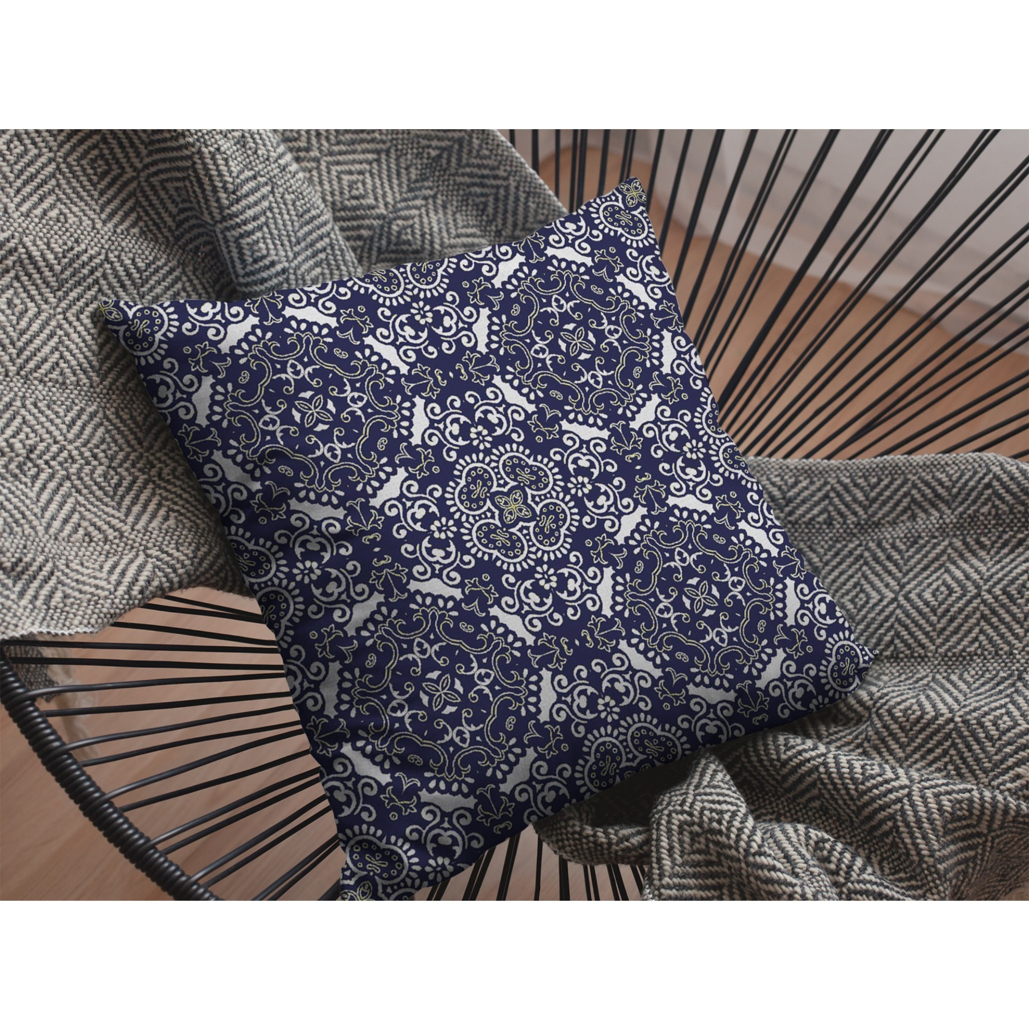 Boho Sky Broadcloth Indoor Outdoor Zippered Pillow Navy