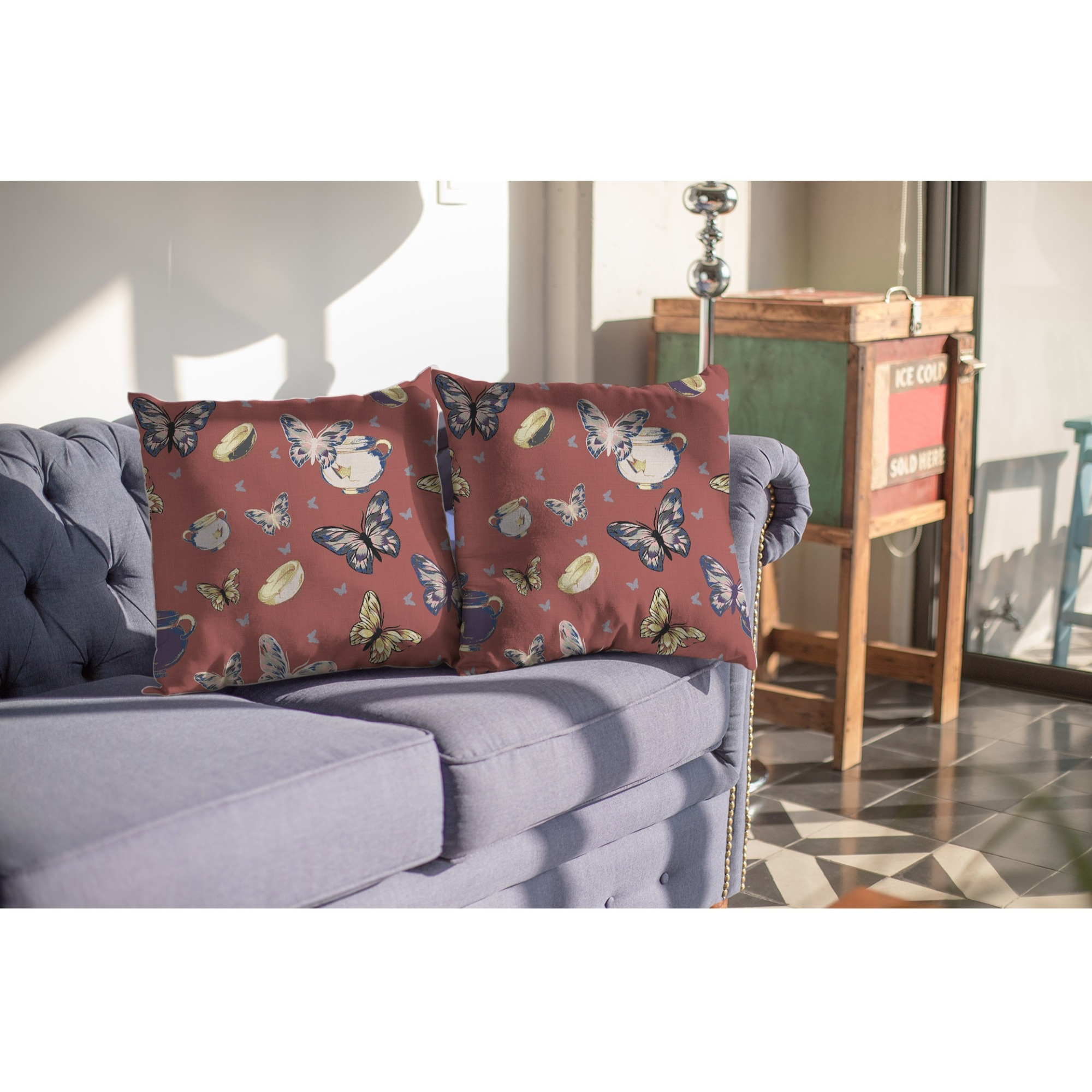 Butterflies and Bowls Broadcloth Indoor Outdoor Zippered Pillow Muted Orange