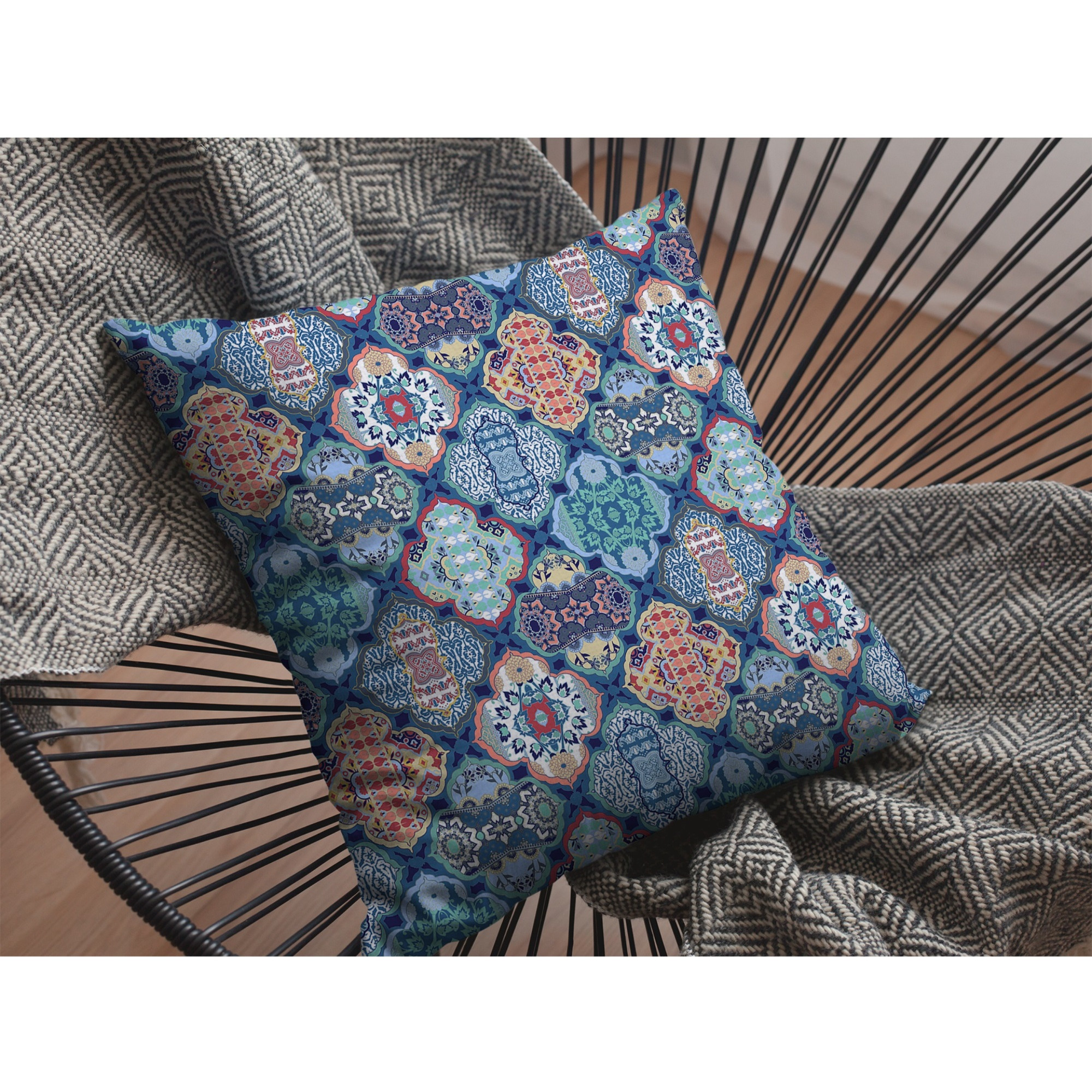 Flower Diamonds Suede Blown and Closed Pillow Turquoise and Red
