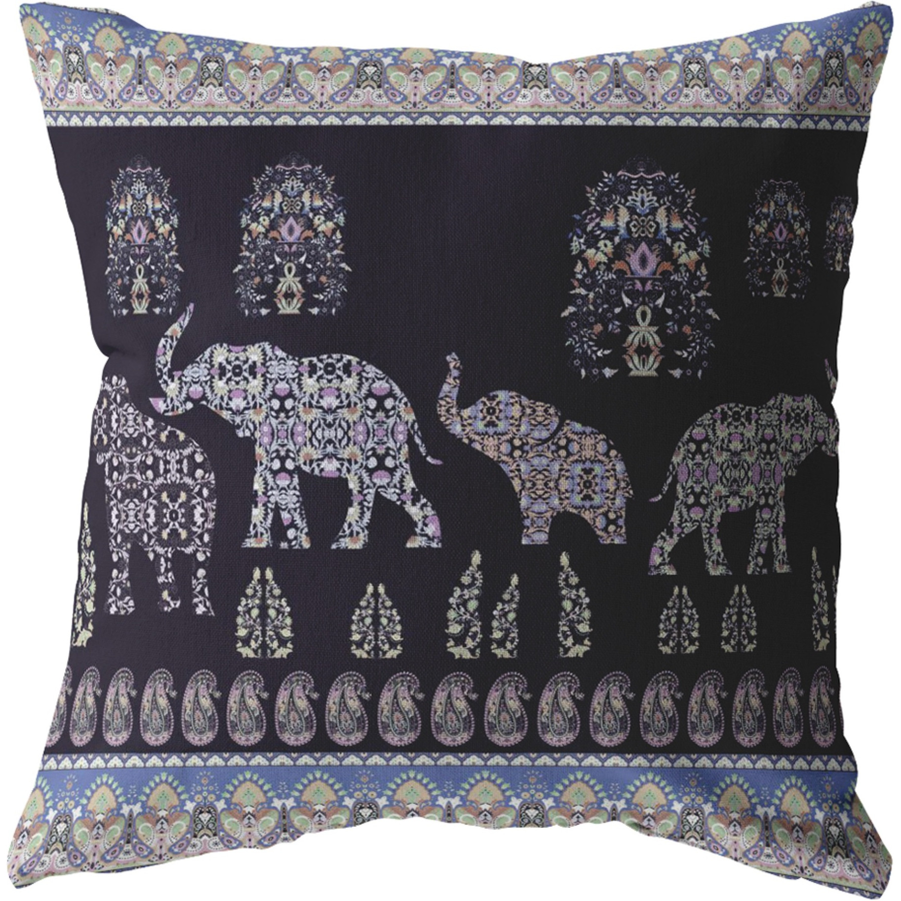 Paisley Elephant Suede Blown and Closed Pillow Dark Purple