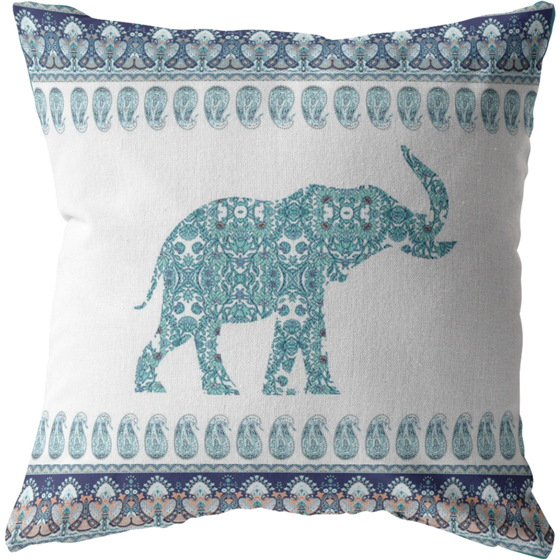 Paisley Elephant Suede Blown and Closed Pillow Blue