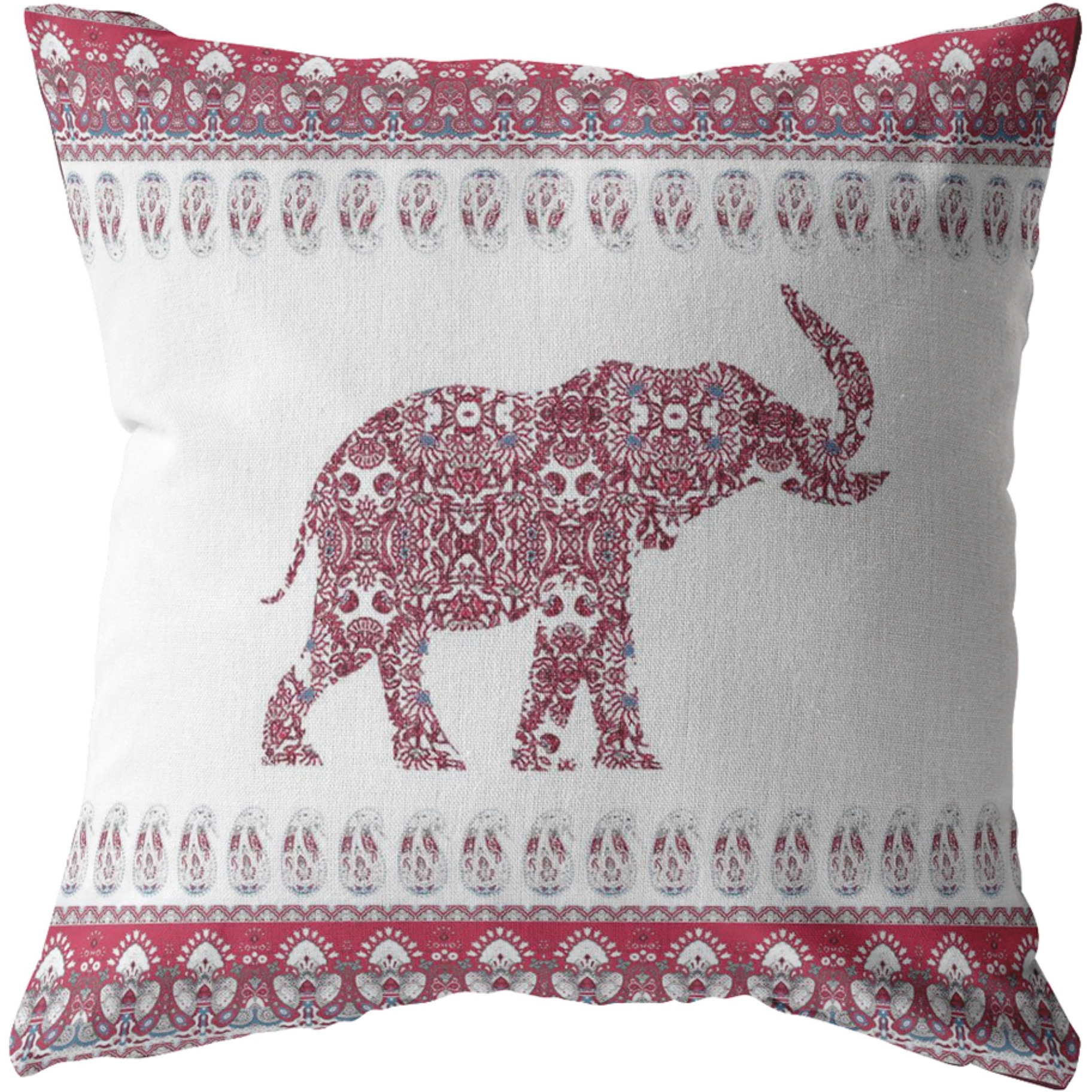 Paisley Elephant Suede Blown and Closed Pillow Red