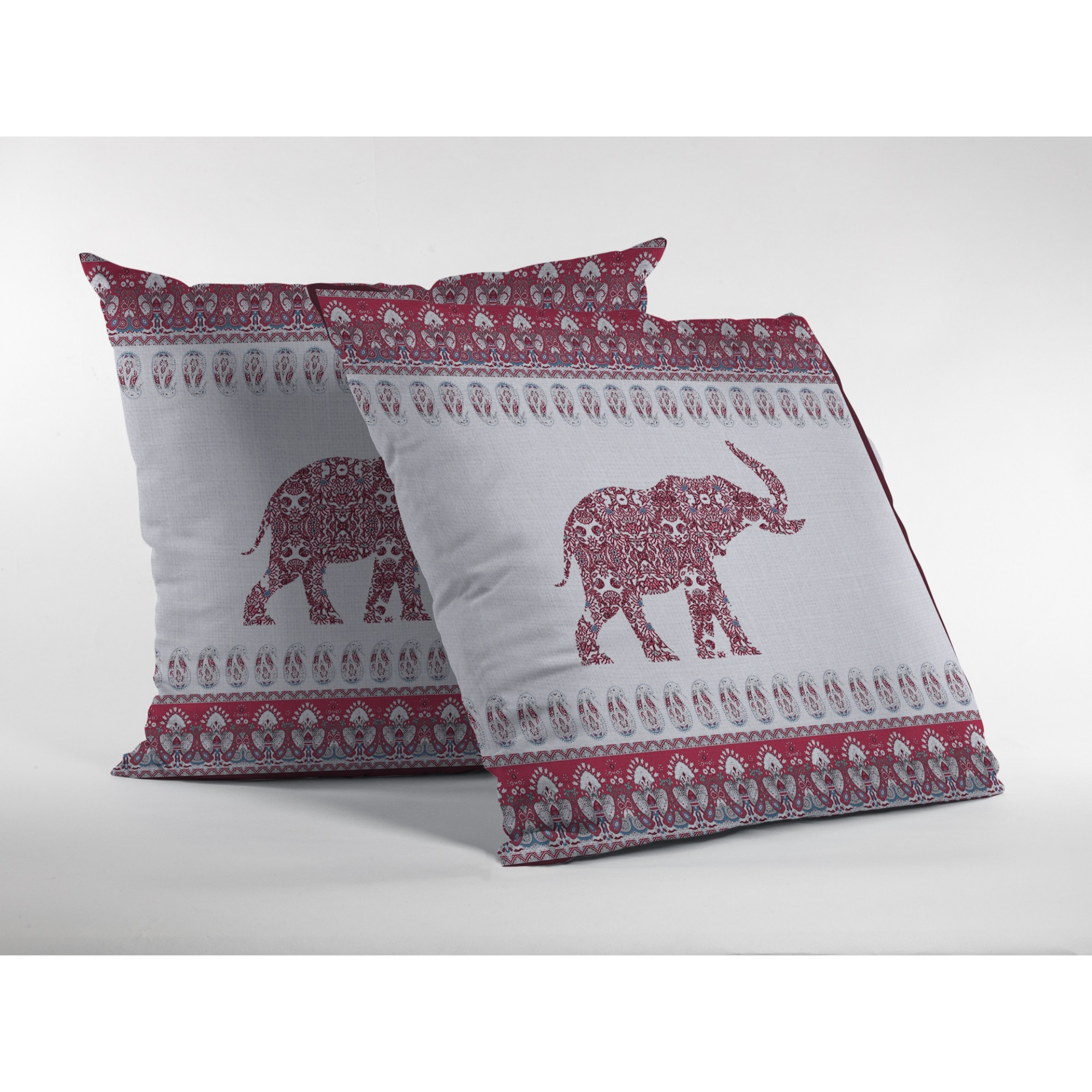 Paisley Elephant Suede Blown and Closed Pillow Red
