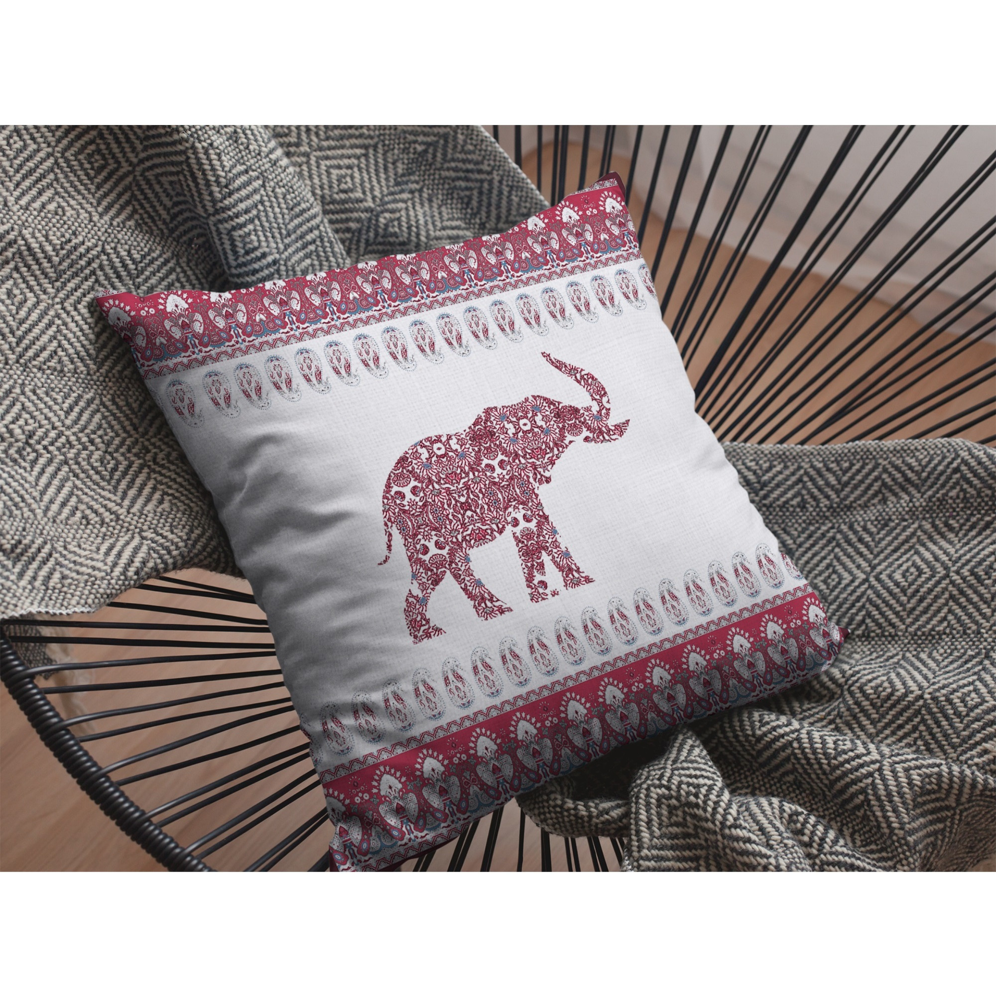 Paisley Elephant Suede Blown and Closed Pillow Red