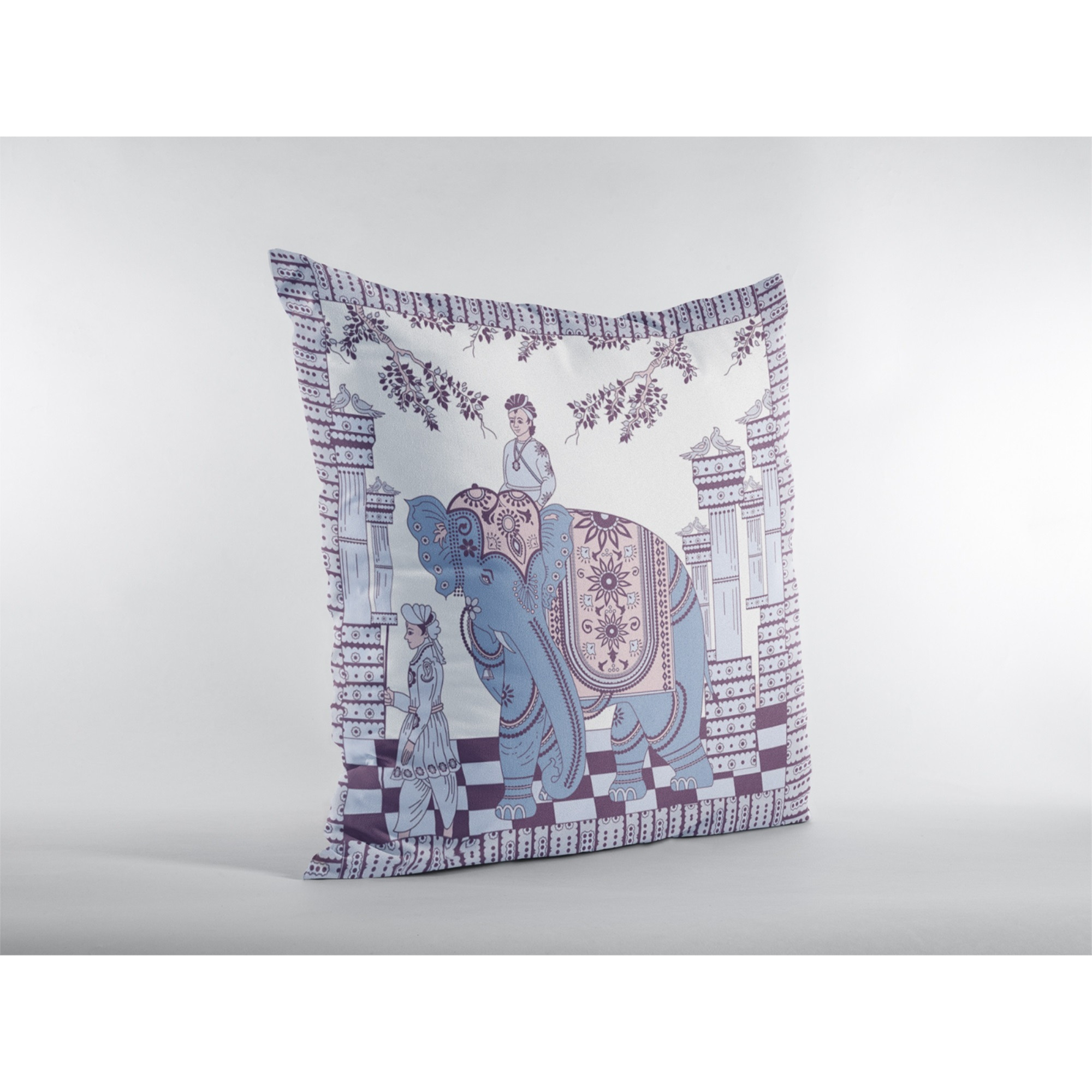 Palace Elephant Suede Blown and Closed Pillow Blue on Purple
